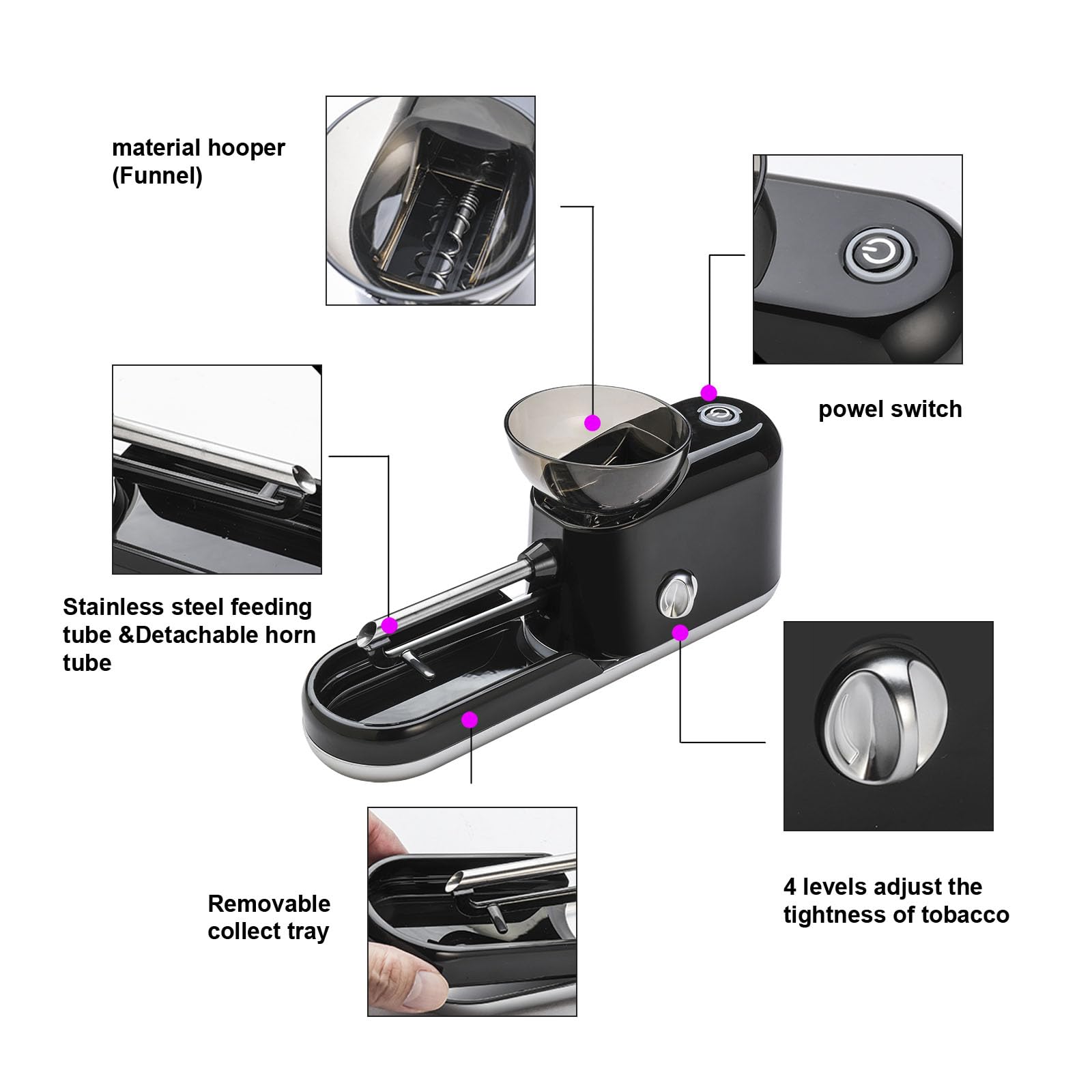 Electric Cigarette/Cone Rolling Machine Set with Manual Sipce Grinder,Automatic Cone Loader with LED Light, Portable Grinder Tobacco Injector Maker for King Size Pre Rolled Cone