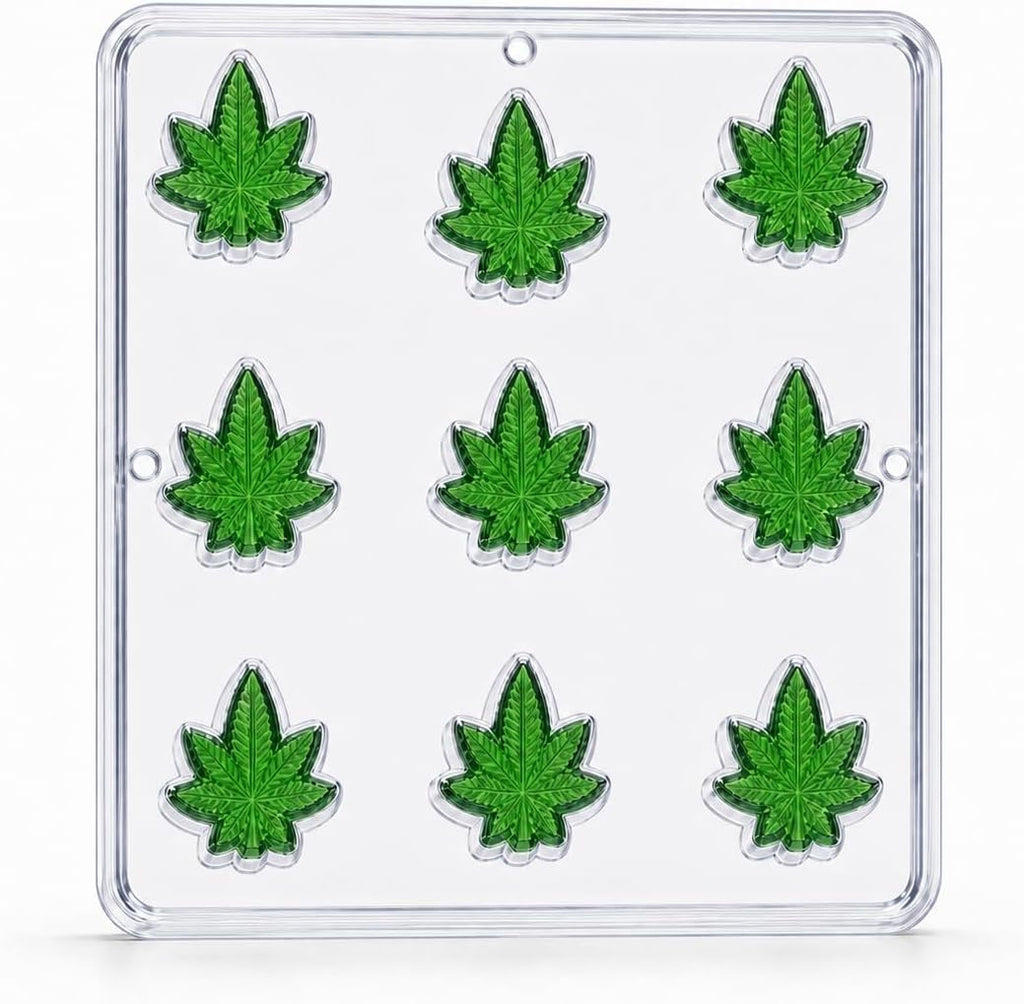 Bite Size Marijuana Leaf Design Chocolate Candy Mold 1337, Food Grade Plastic, 9 Cavities, 1 Inch Diameter