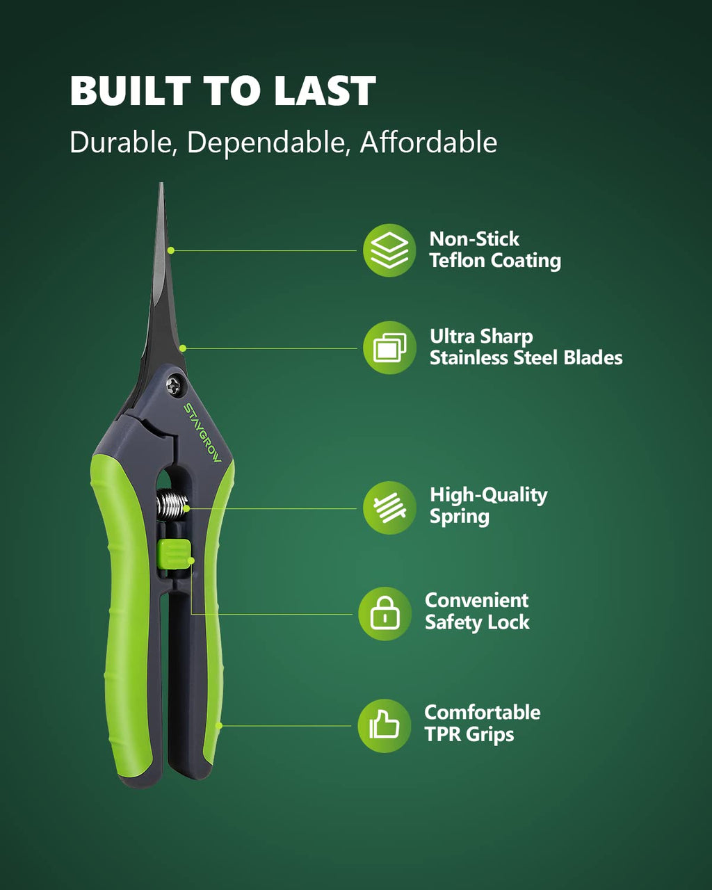 2pcs 6.5" Pruning Shears for Gardening Ultra Sharp Garden Scissors | Plant Snips for Precise Cuts, Stainless Steel Bonsai Clippers with Spring Loaded, Garden Shears (1pc Straight & 1pc Curved)