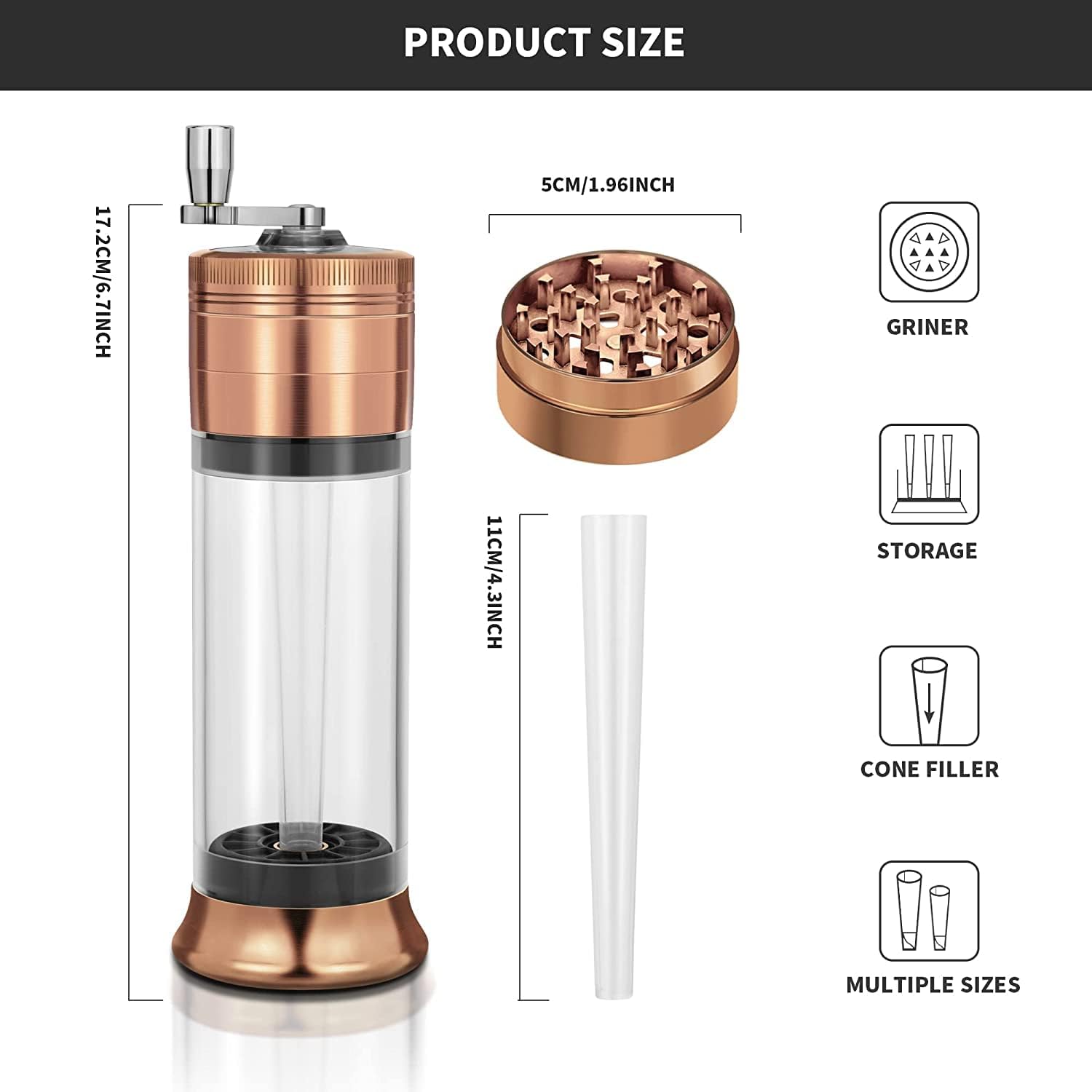 3-in-1 Spice Grinder Hand Crank Loader Roller Crusher Filler Flower Buds Milling Grinding Storage with Magnetic Lid