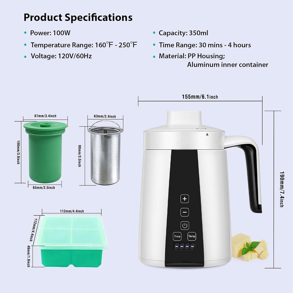 Herbal Decarboxylator Oil Infuser Machine Butter Infusion Maker | Portable 2 in 1 Herb Botanical Extractor, Tincture Maker Simple Operation, Adjustable Modes, for Homemade Flavored Edibles