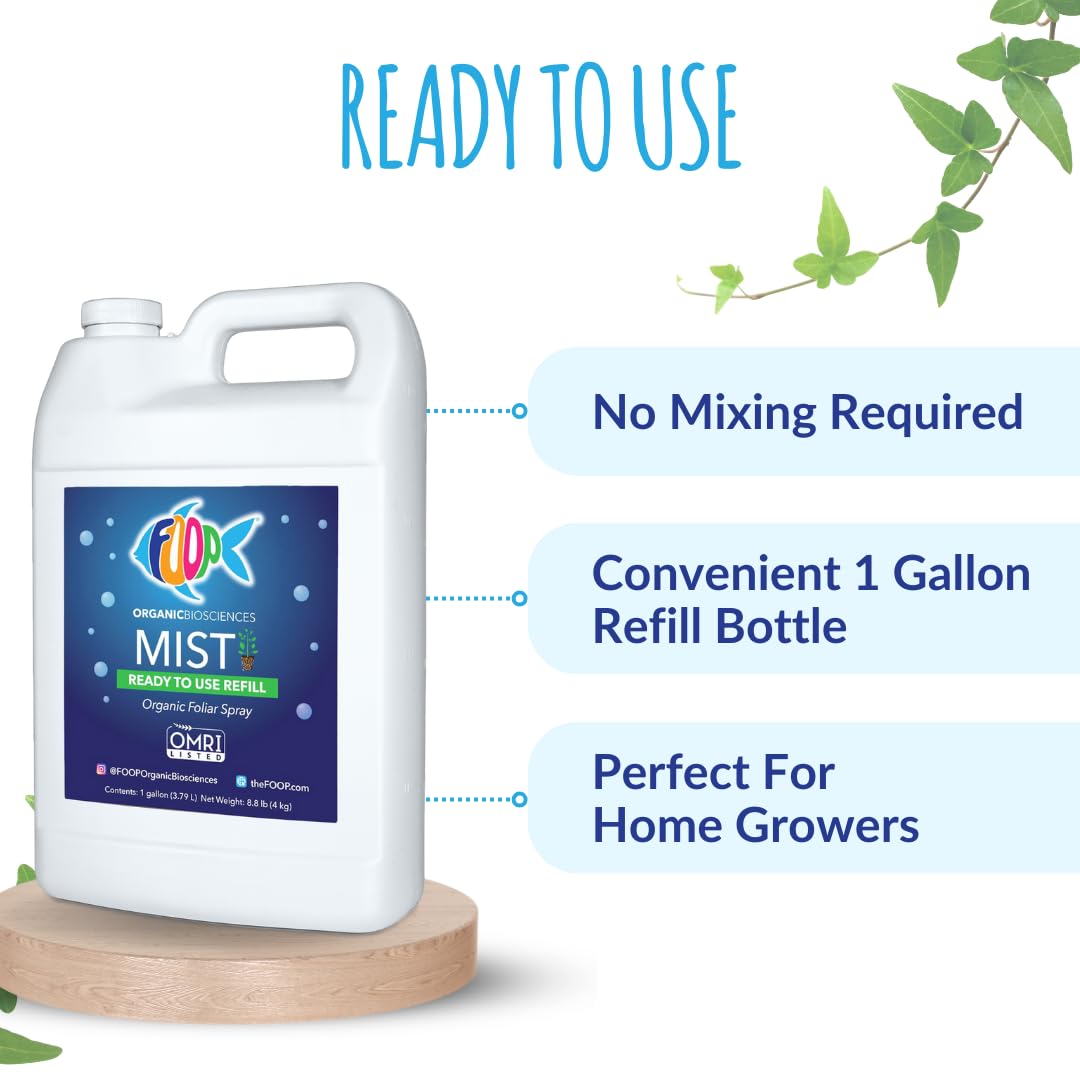 FOOP Mist Foliar Spray - Organic Plant Food in a Spray Bottle (with a Fresh Minty Scent) | Spray on Plants to Correct & Prevent Nutrient Deficiencies | Ready to Use, No Mixing (32oz)