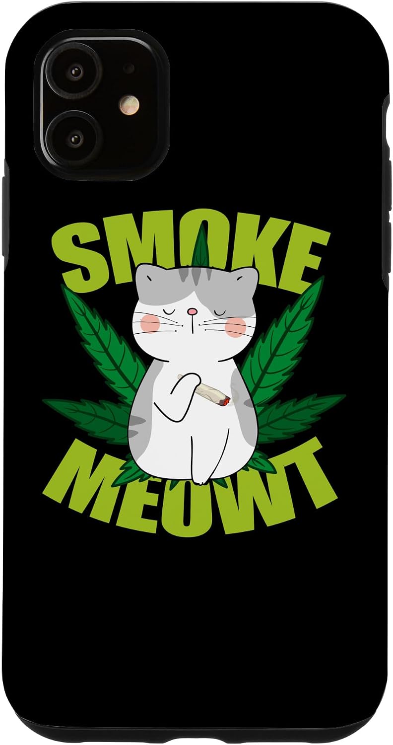 Smoke Meowt Funny Cat Cannabis Weed Marijuana Smoker Stoner Case for iPhone 11