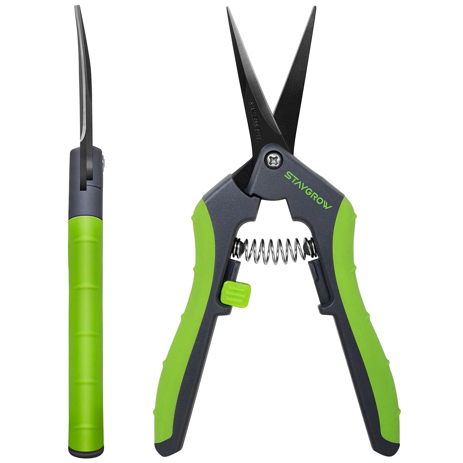 2pcs 6.5" Pruning Shears for Gardening Ultra Sharp Garden Scissors | Plant Snips for Precise Cuts, Stainless Steel Bonsai Clippers with Spring Loaded, Garden Shears (1pc Straight & 1pc Curved)