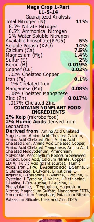 Mega Crop 1-Part Complete Base Nutrient - Hydroponic and Soil Fertilizer for Plants with Organics – Easy to Use for Max harvests - makes 100+ Gallons