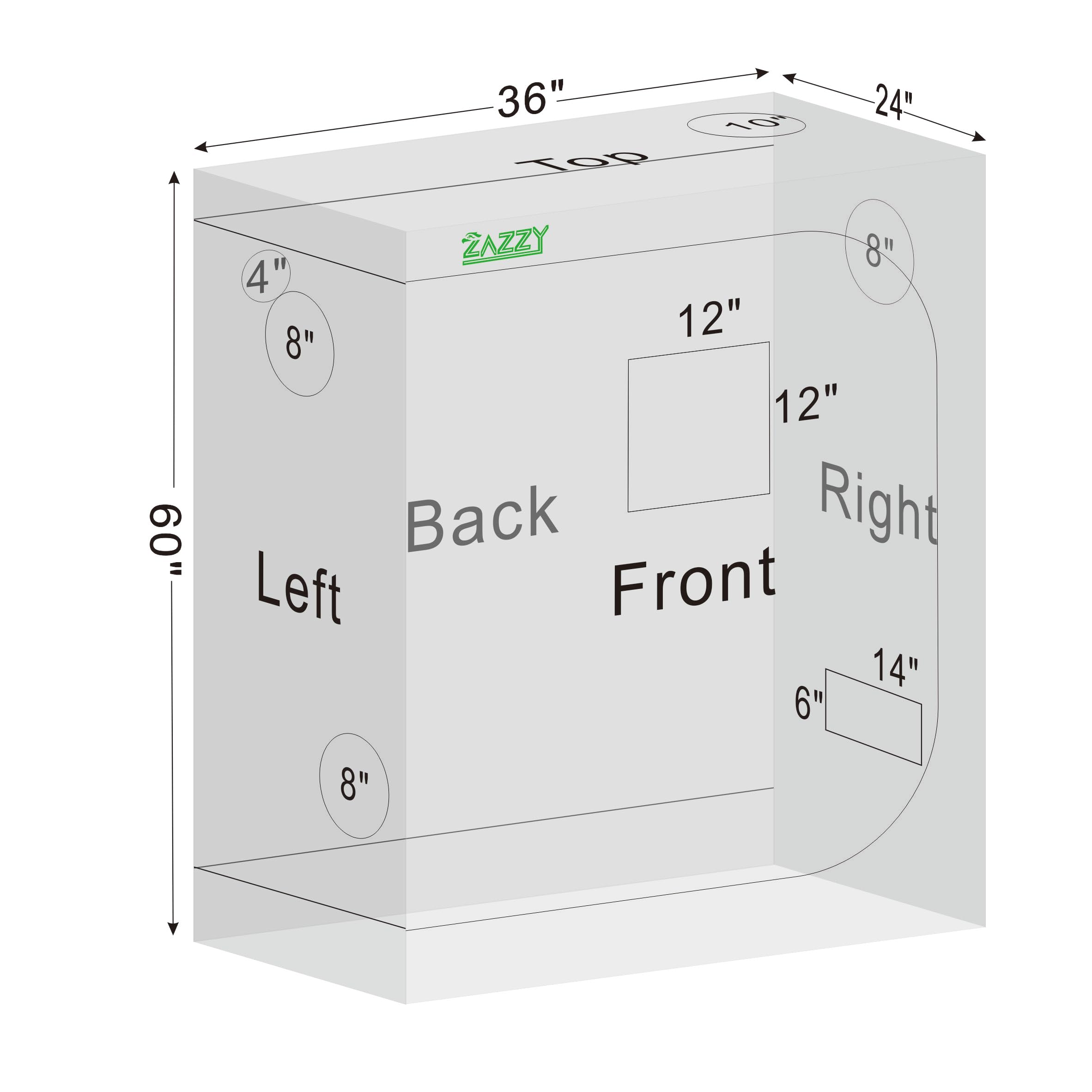 zazzy 3'X3' Grow Tent 32"x32"x63", High Reflective Mylar Growing Tent | Observation Window, Removable Floor Tray and Tool Bag for Planting Indoor Fruit Flower Veg