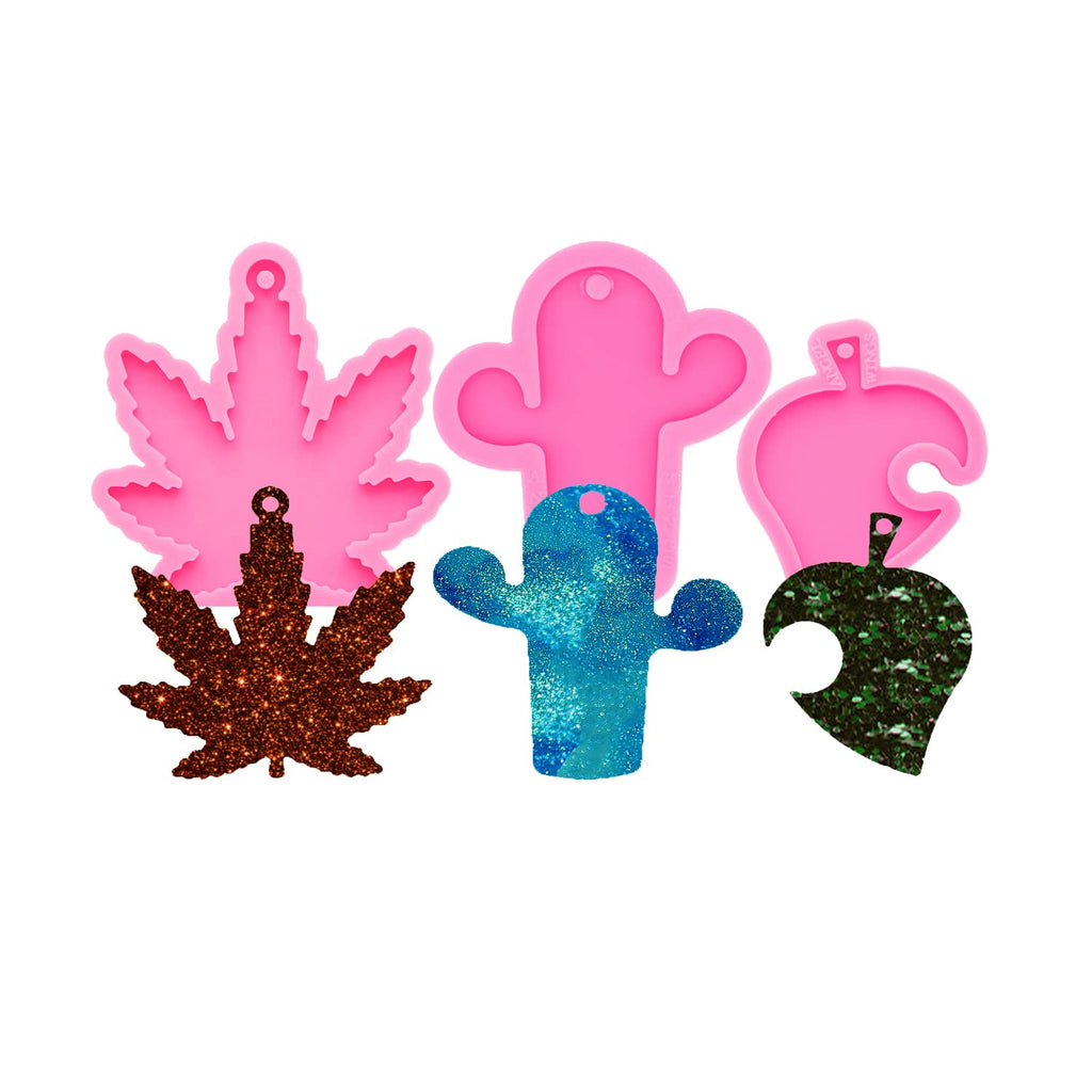 3pc Marijuana Silicone Keychain Mold, Pot Leaf Hemp Resin Epoxy Molds with 10Pc Key Ring (DY0156+DY0156+DY0156+PJ)
