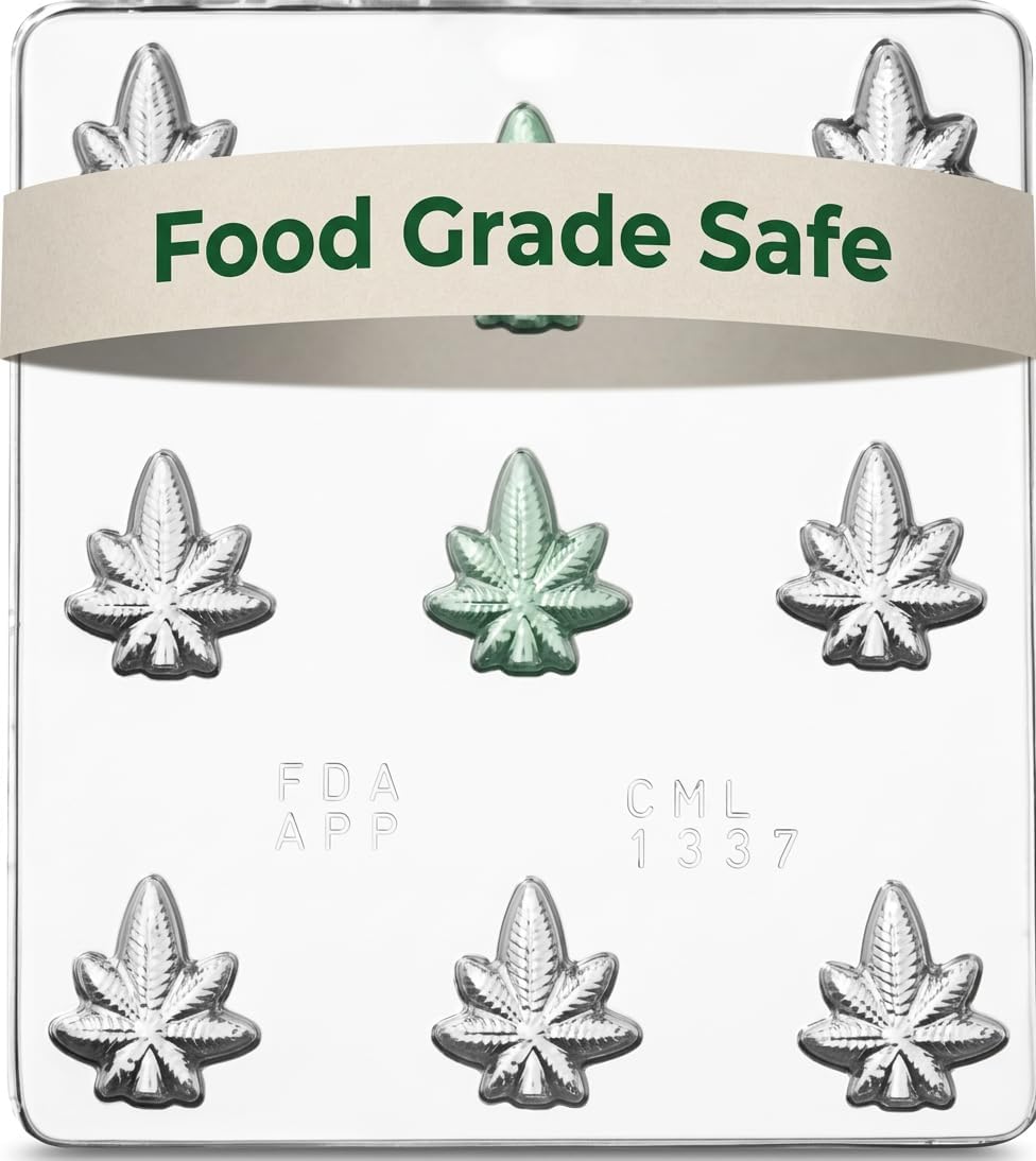 Bite Size Marijuana Leaf Design Chocolate Candy Mold 1337, Food Grade Plastic, 9 Cavities, 1 Inch Diameter