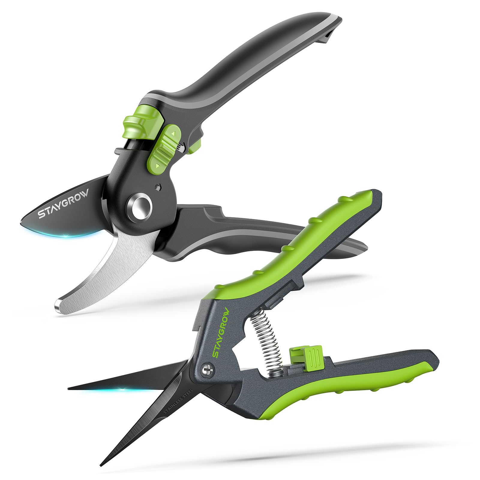 2pcs 6.5" Pruning Shears for Gardening Ultra Sharp Garden Scissors | Plant Snips for Precise Cuts, Stainless Steel Bonsai Clippers with Spring Loaded, Garden Shears (1pc Straight & 1pc Curved)