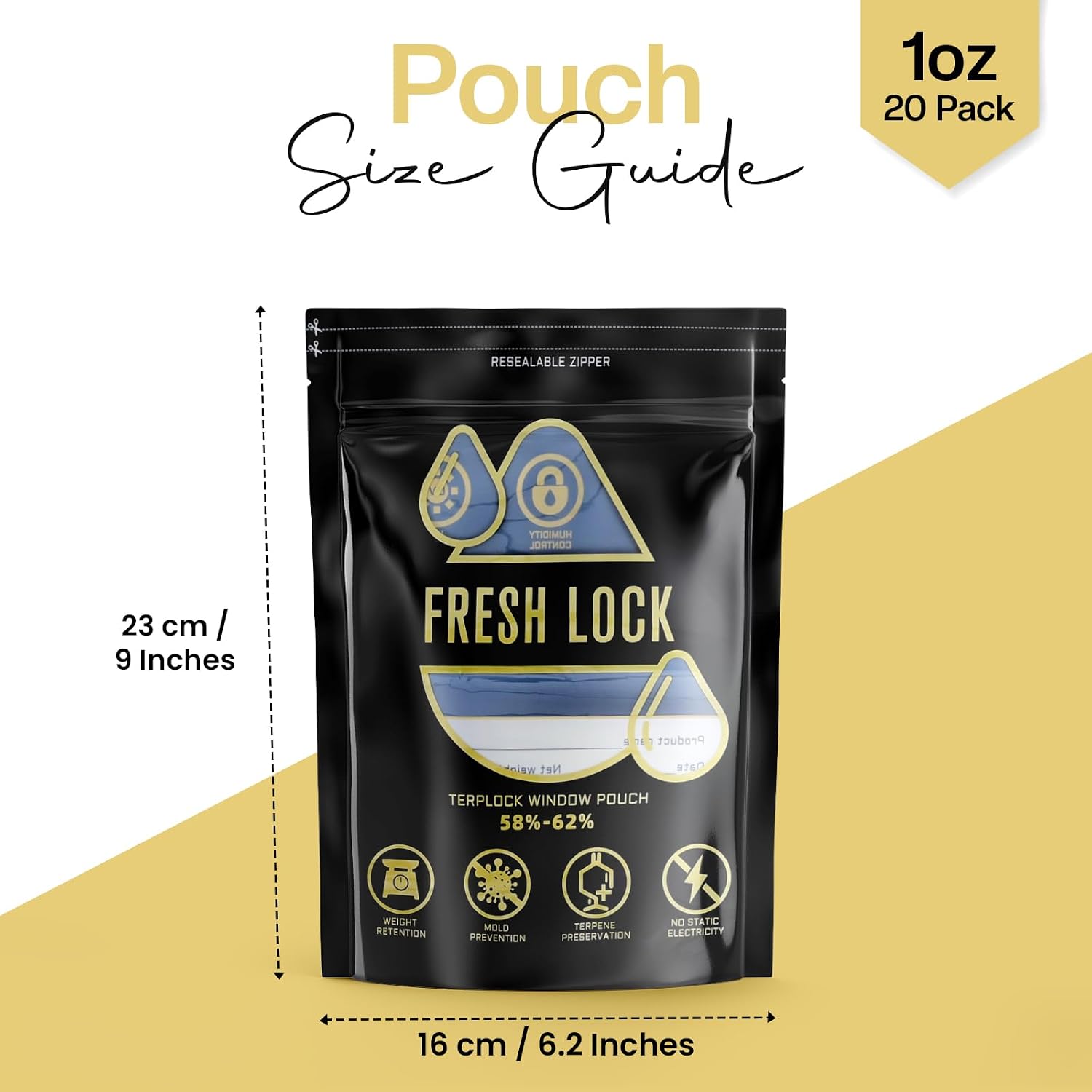 1 oz Curing Bags 9.05x6.3 in - 20 Pack Smell-Proof Cure Bags 58-62% RH Humidity Control - Heat Sealable Windowed Herb Storage Pouches for Small Batches