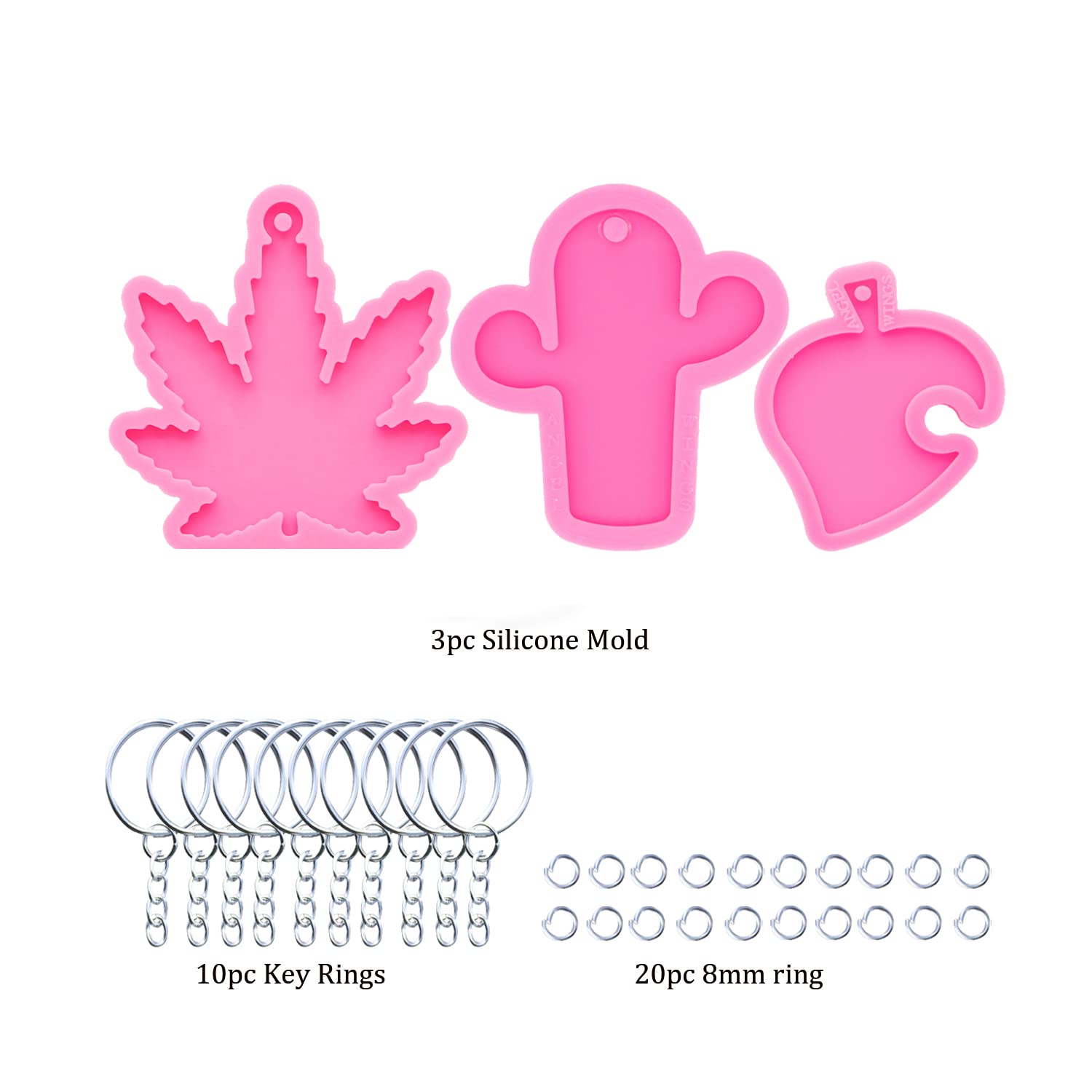 3pc Marijuana Silicone Keychain Mold, Pot Leaf Hemp Resin Epoxy Molds with 10Pc Key Ring (DY0156+DY0156+DY0156+PJ)