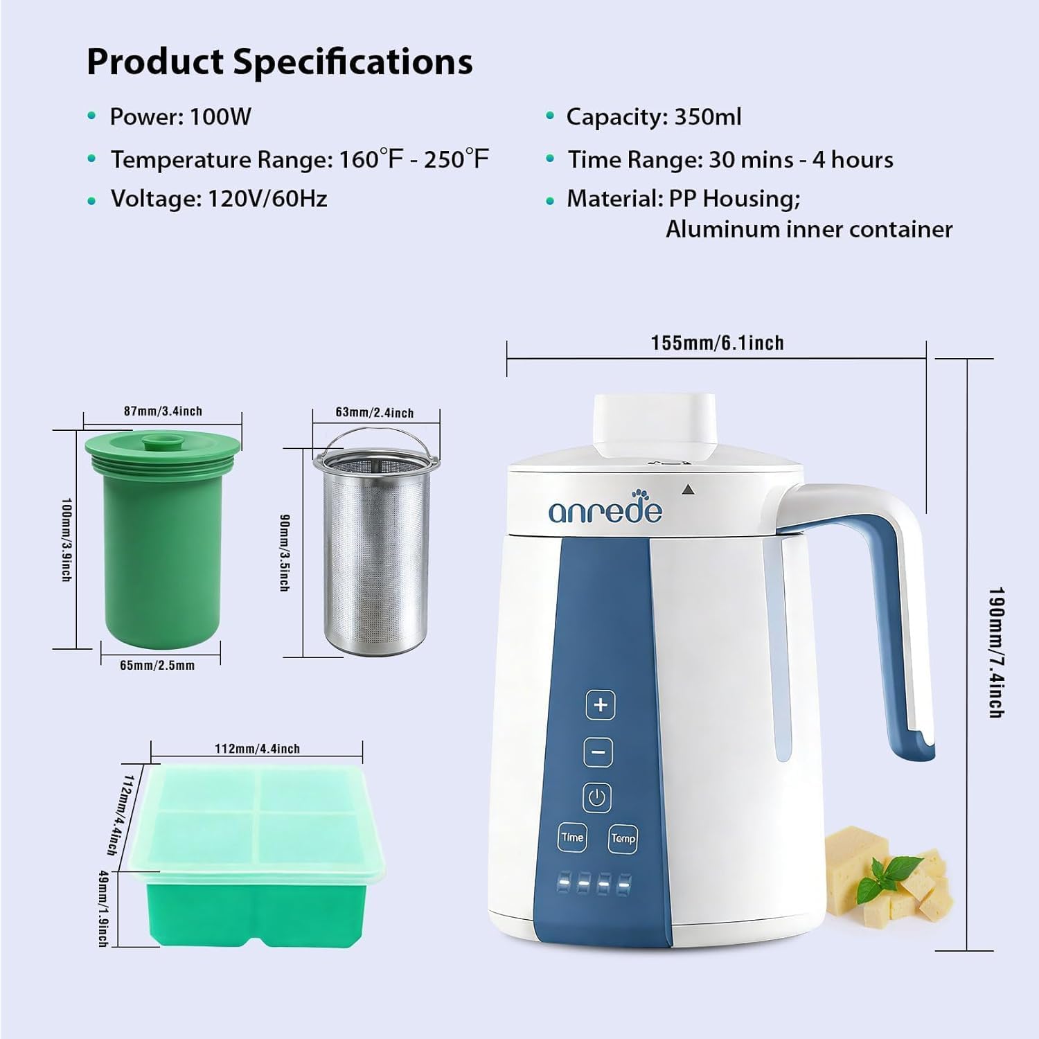 Herb Decarboxylator Infuser Machine Butter Oil, Electric Food Warmer | Herbal Infusion Simple Operation Mess-free Botanical Extractor, Tincture Maker Adjustable Temp Time Homemade Flavored Edibles