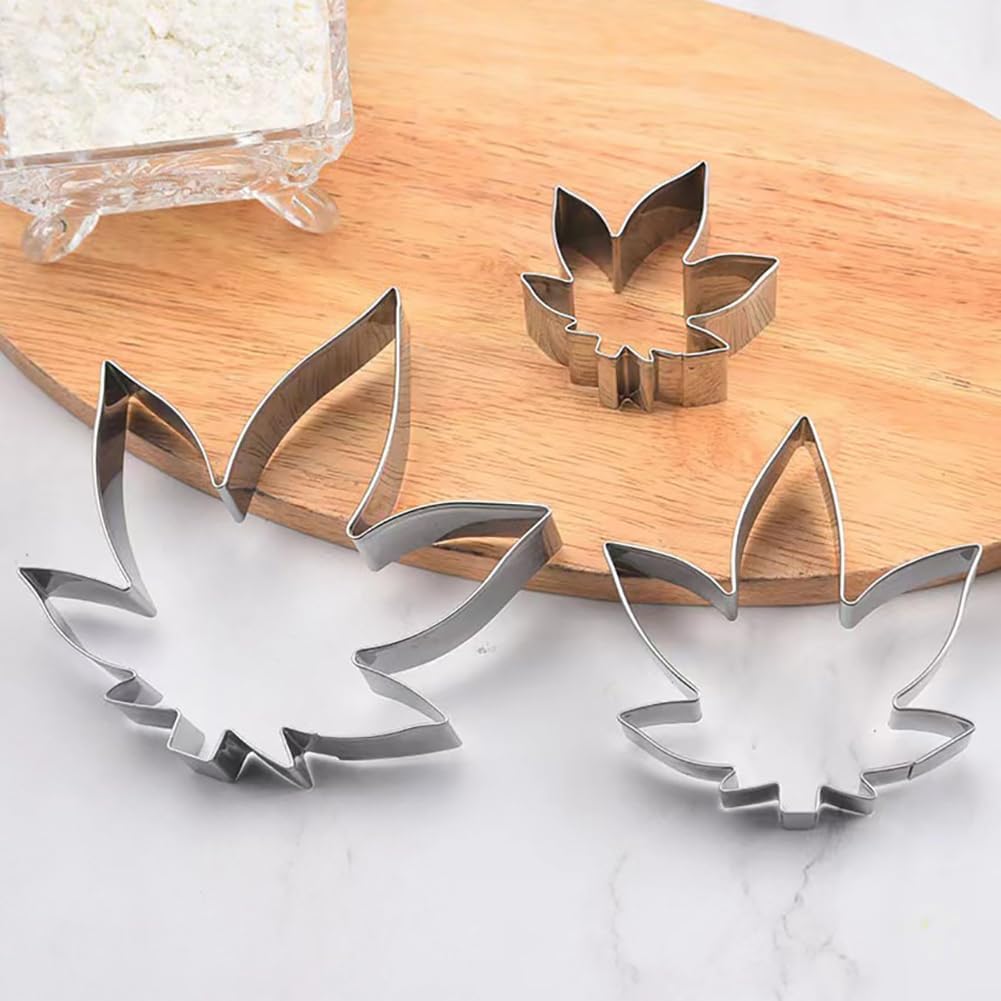 3 Pcs Marijuana Cannabis Shaped Cookie Cutters Stainless Steel Leaf Cookie Mold Shapes Thanksgiving Pastry Biscuit Cutter Shapes Fondant Clay Cutters Shapes for Holiday Birthday Party