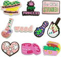10PCS Pink Weed Shoe Charms for Adults, Cute Weed Shoe Charms for Women, Kawaii Marijuana Shoe Decoration Charms Clog Slides