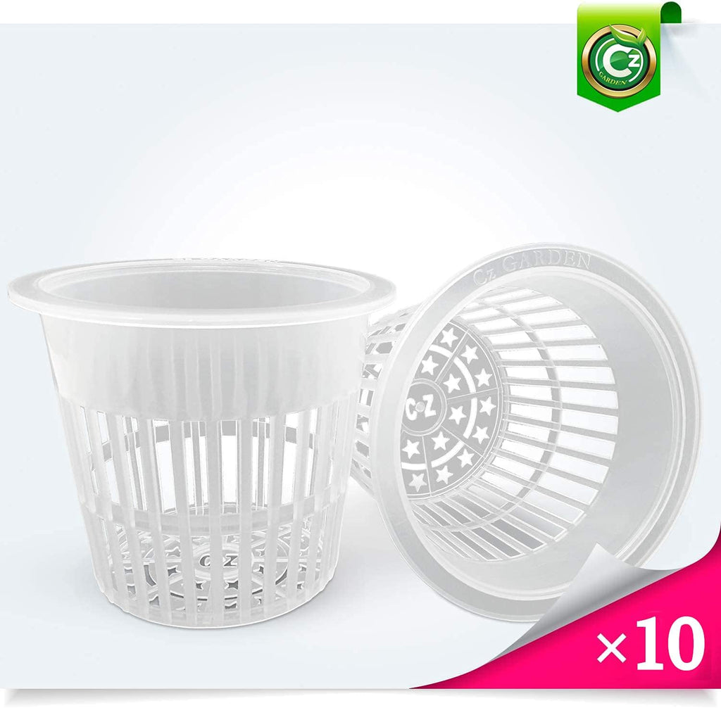 4 inch Orchid Pots | Heavy Duty Net Pots Round Cups - Wide Rim Design • Hydroponics Slotted Mesh (Cz All Star Net Pots – 10 Clear)