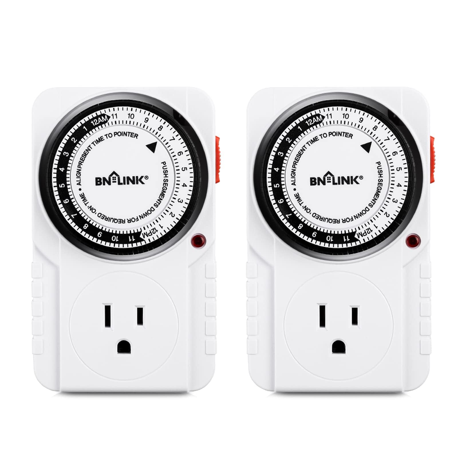 BN-LINK 24-Hour Heavy Duty Mechanical Timer Outlet,Indicator Light, 3-Prong | 15-min intervals; Indoor Plug-in Timer for Christmas Decoration, Aquarium, Grow Light, Home Appliances, ETL,1875W/15A,1-Pack