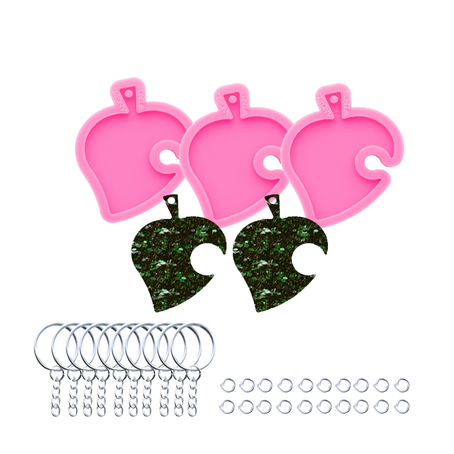 3pc Marijuana Silicone Keychain Mold, Pot Leaf Hemp Resin Epoxy Molds with 10Pc Key Ring (DY0156+DY0156+DY0156+PJ)