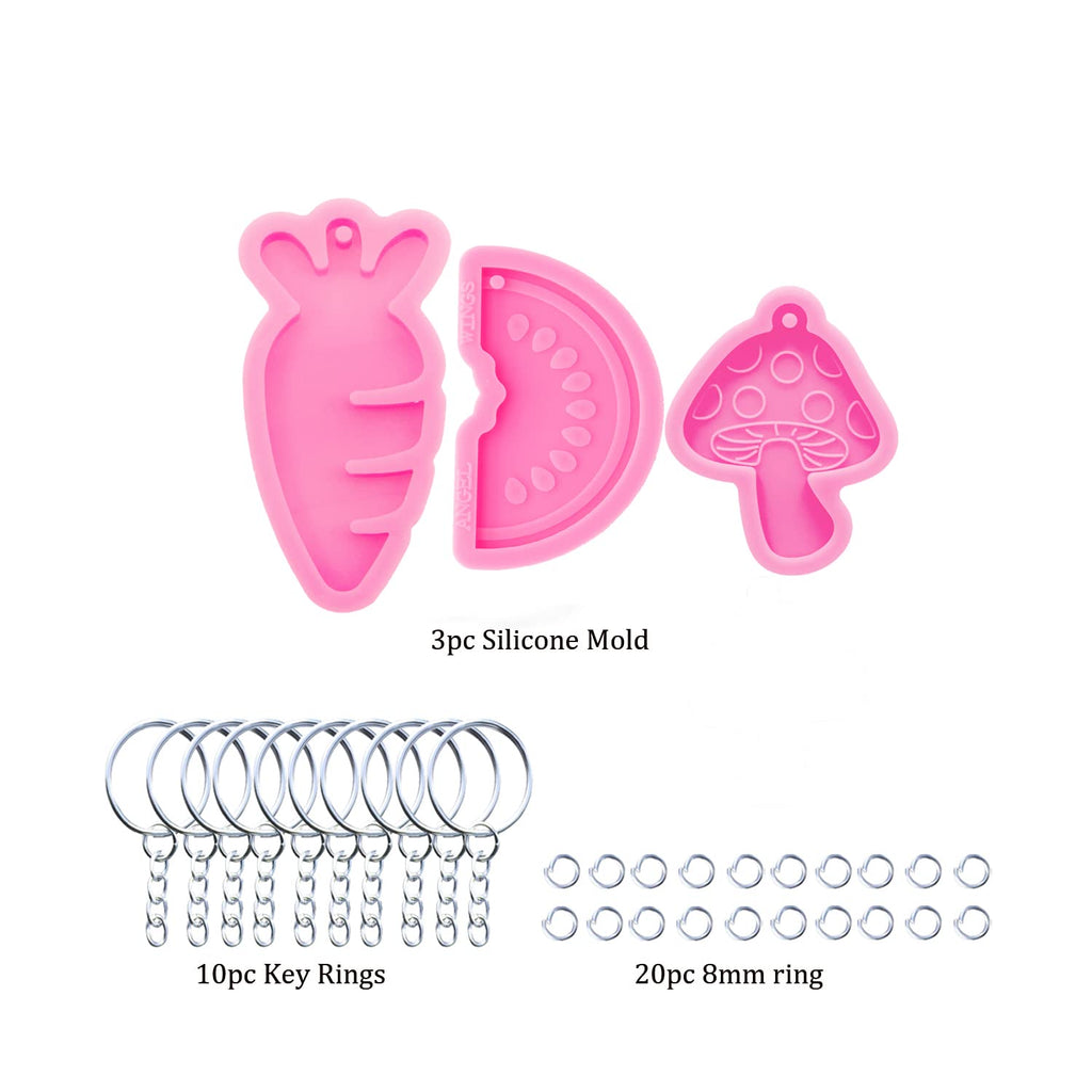3pc Marijuana Silicone Keychain Mold, Pot Leaf Hemp Resin Epoxy Molds with 10Pc Key Ring (DY0156+DY0156+DY0156+PJ)