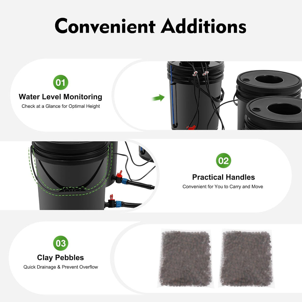 Hydroponics Growing System,4 Bucket DWC Hydroponic Kit with 12W Air Pump & 5.28Gal Capacity,Complete Indoor Gardening System for Vegetables,Herbs, Home Garden,Weed Growing Kit