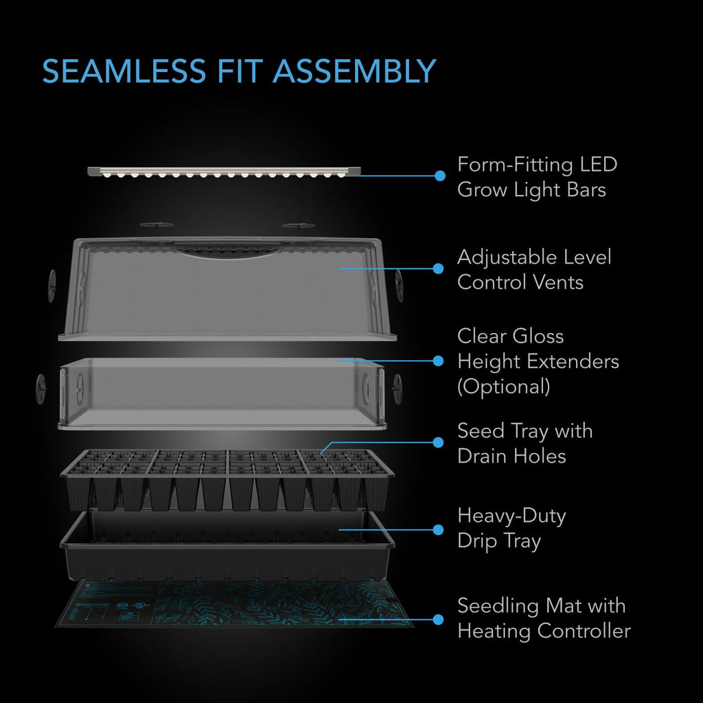 AC Infinity Heavy-Duty Humidity Dome 5x8 Germination Kit | Full Spectrum LED Grow Light Bars w/Samsung LM301H EVO LEDs, Heat Mat, 3mm Dome, Trays, Vented Panels, for Seed Starting