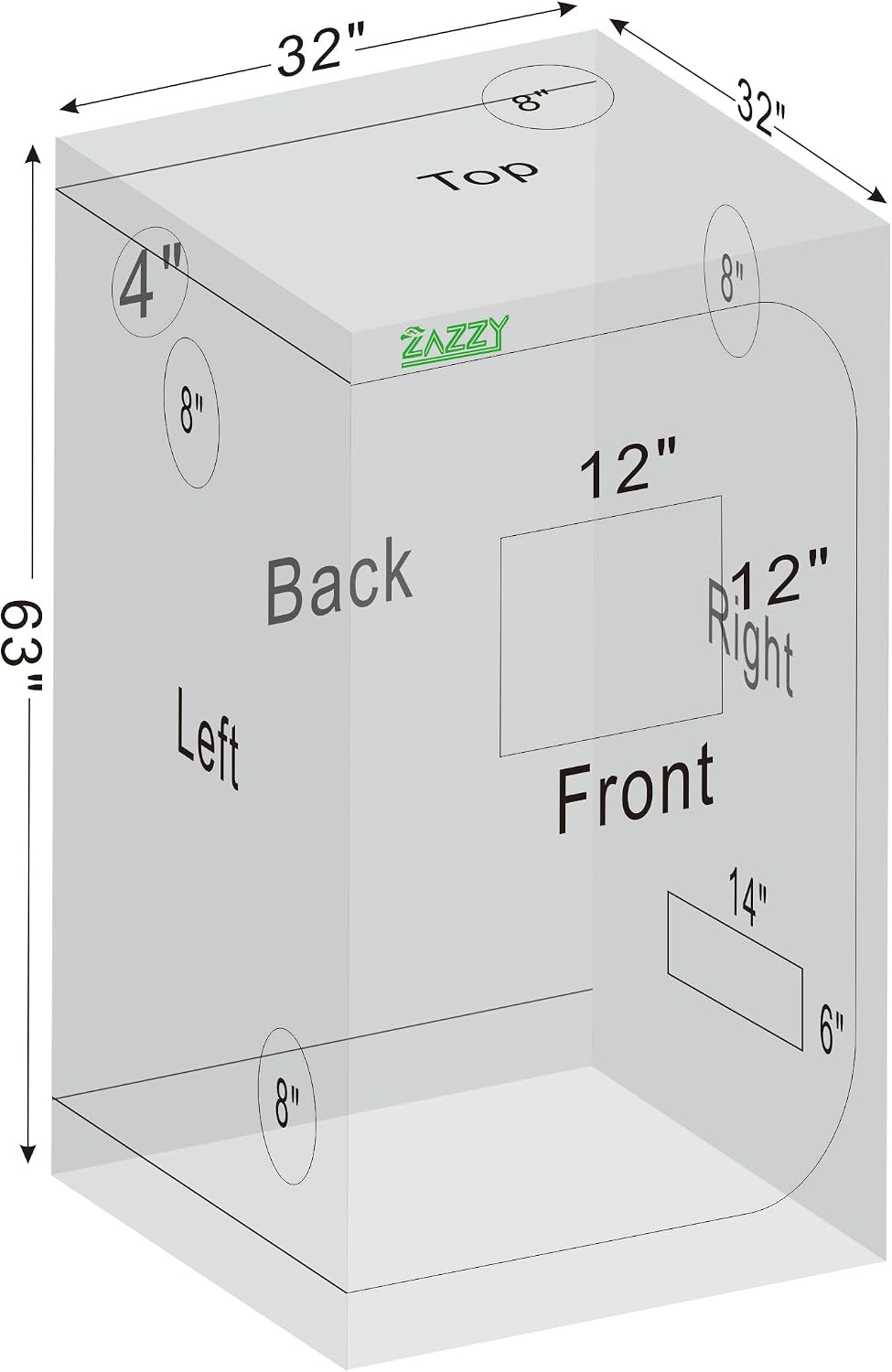zazzy 3'X3' Grow Tent 32"x32"x63", High Reflective Mylar Growing Tent | Observation Window, Removable Floor Tray and Tool Bag for Planting Indoor Fruit Flower Veg