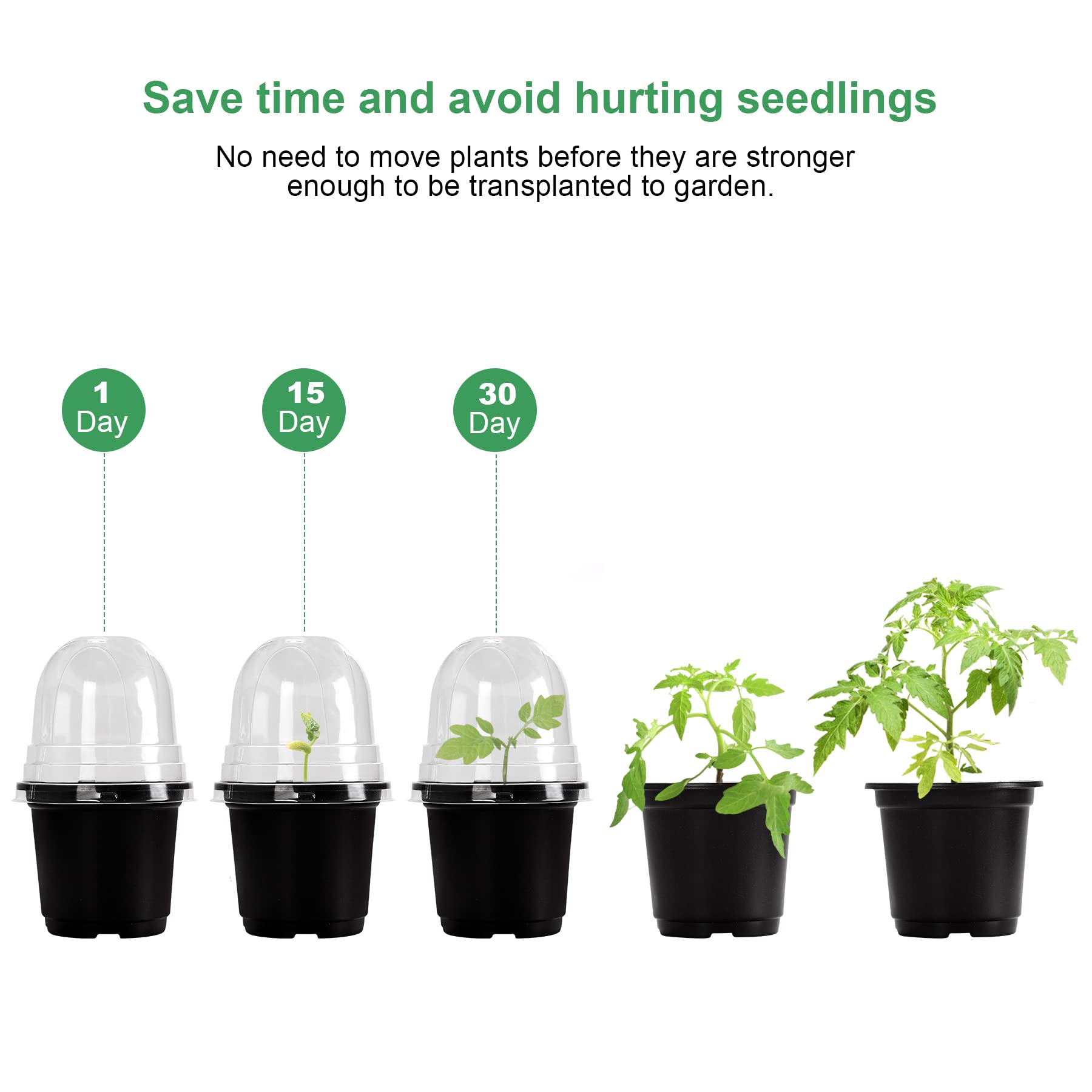 MIXC Plant Nursery Pots with Humidity Dome 4" Soft Transparent Plastic Gardening Pot Planting Containers Cups Planter Small Starter Seed Starting Trays for Seedling with 10pcs Plant Labels，30 Sets