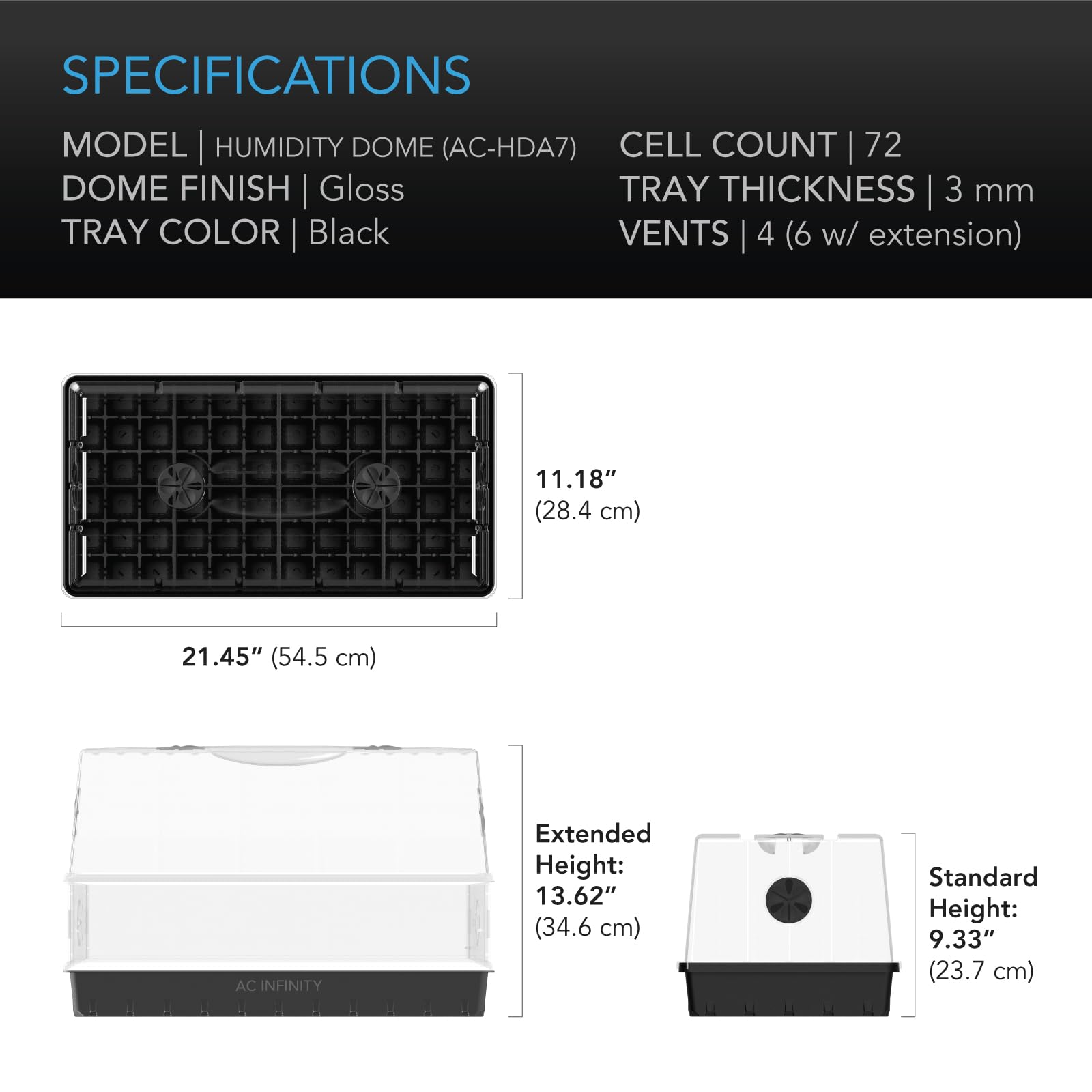AC Infinity Heavy-Duty Humidity Dome 5x8 Germination Kit | Full Spectrum LED Grow Light Bars w/Samsung LM301H EVO LEDs, Heat Mat, 3mm Dome, Trays, Vented Panels, for Seed Starting