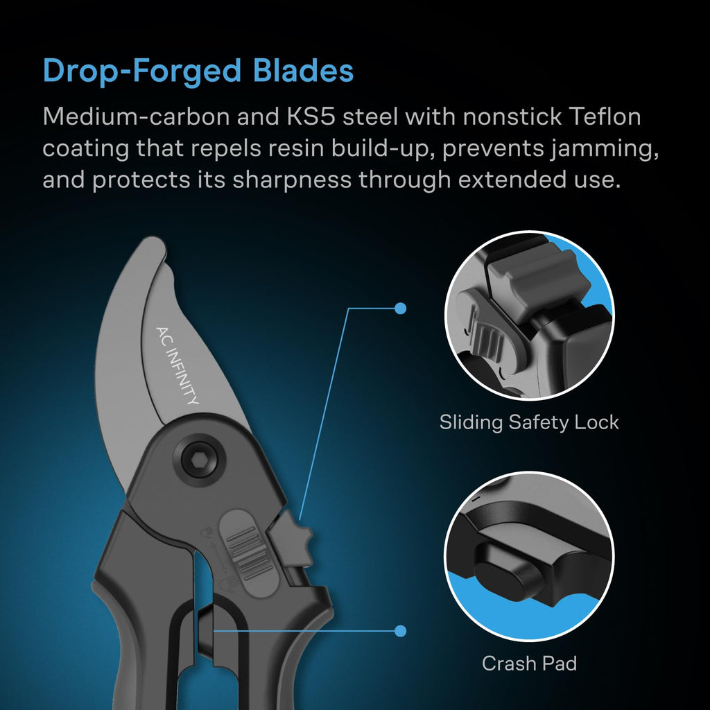 AC Infinity 6.6” Stainless Steel Curved Pruning Shear 2-Pack | Lightweight Ergonomic Design, Curved Precision Blades with Nonstick Teflon Coating for Gardening, Hydroponics, Grow Tents