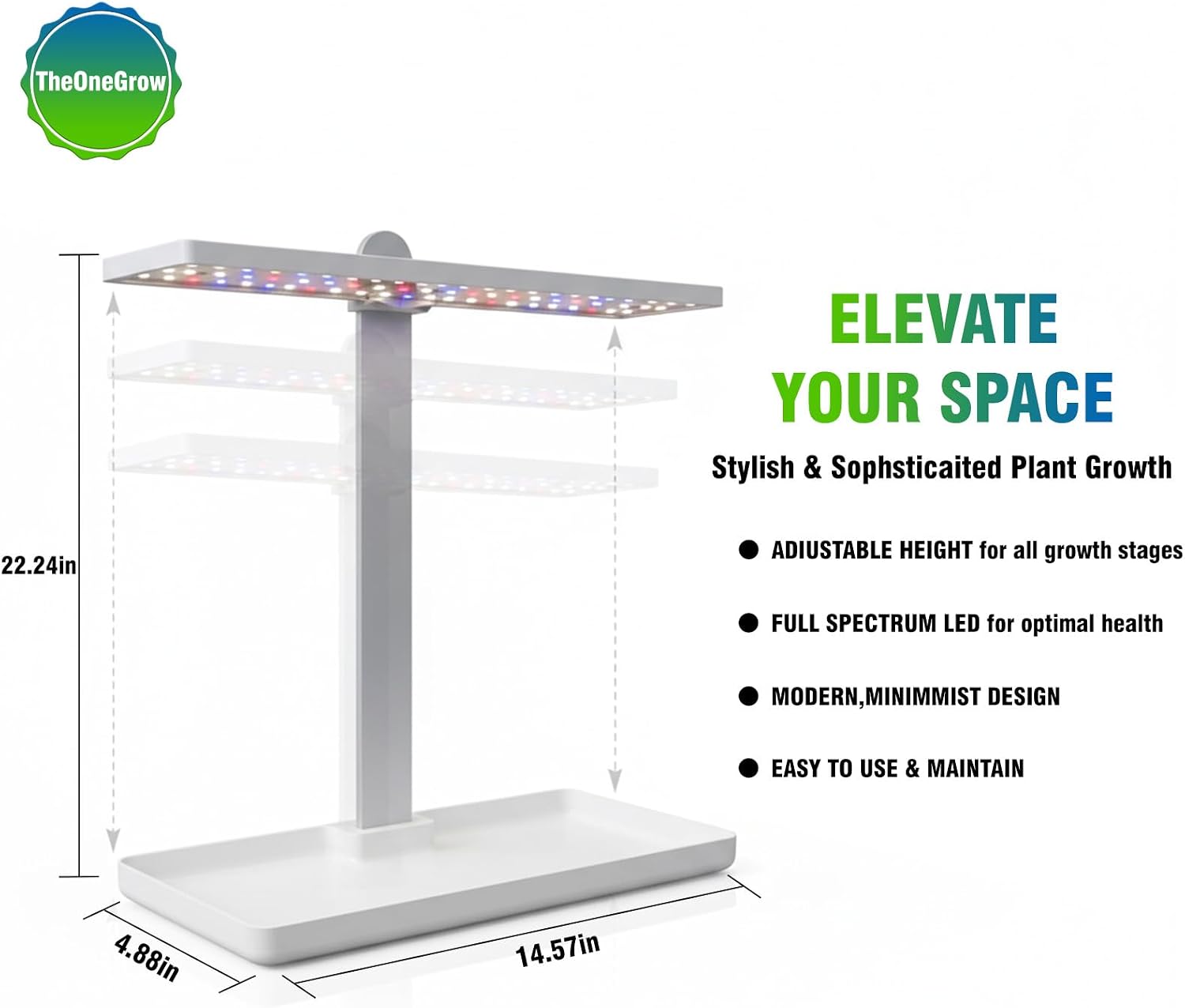Desk Grow Light with Tray, Small Full Spectrum Plant Light for Indoor Plants, Adjustable Height Tabletop Grow Lamp for Succulents, Bonsai, Seedlings & Herbs, Auto 3/9/12H Timer, 4 Dimmable Levels