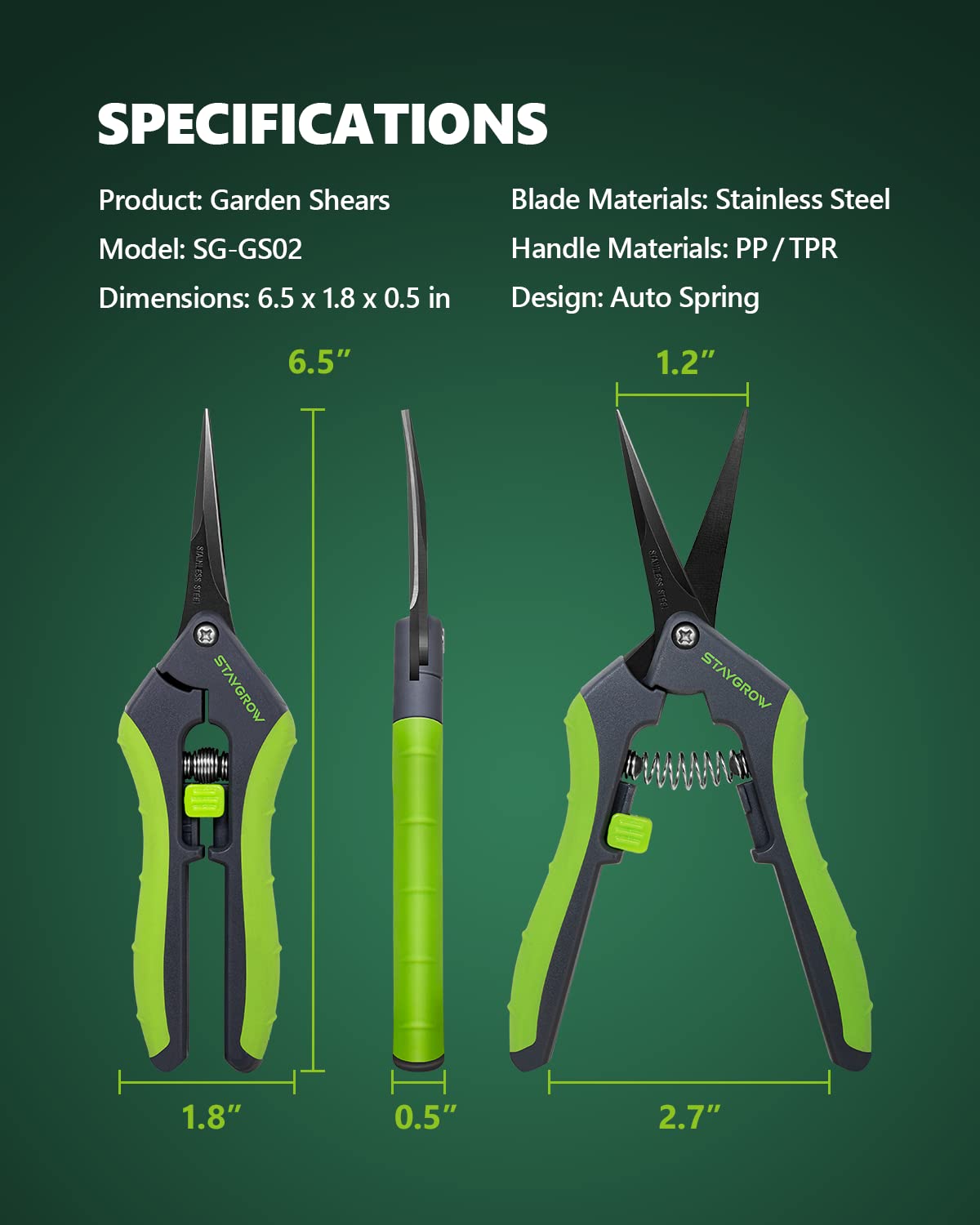 2pcs 6.5" Pruning Shears for Gardening Ultra Sharp Garden Scissors | Plant Snips for Precise Cuts, Stainless Steel Bonsai Clippers with Spring Loaded, Garden Shears (1pc Straight & 1pc Curved)