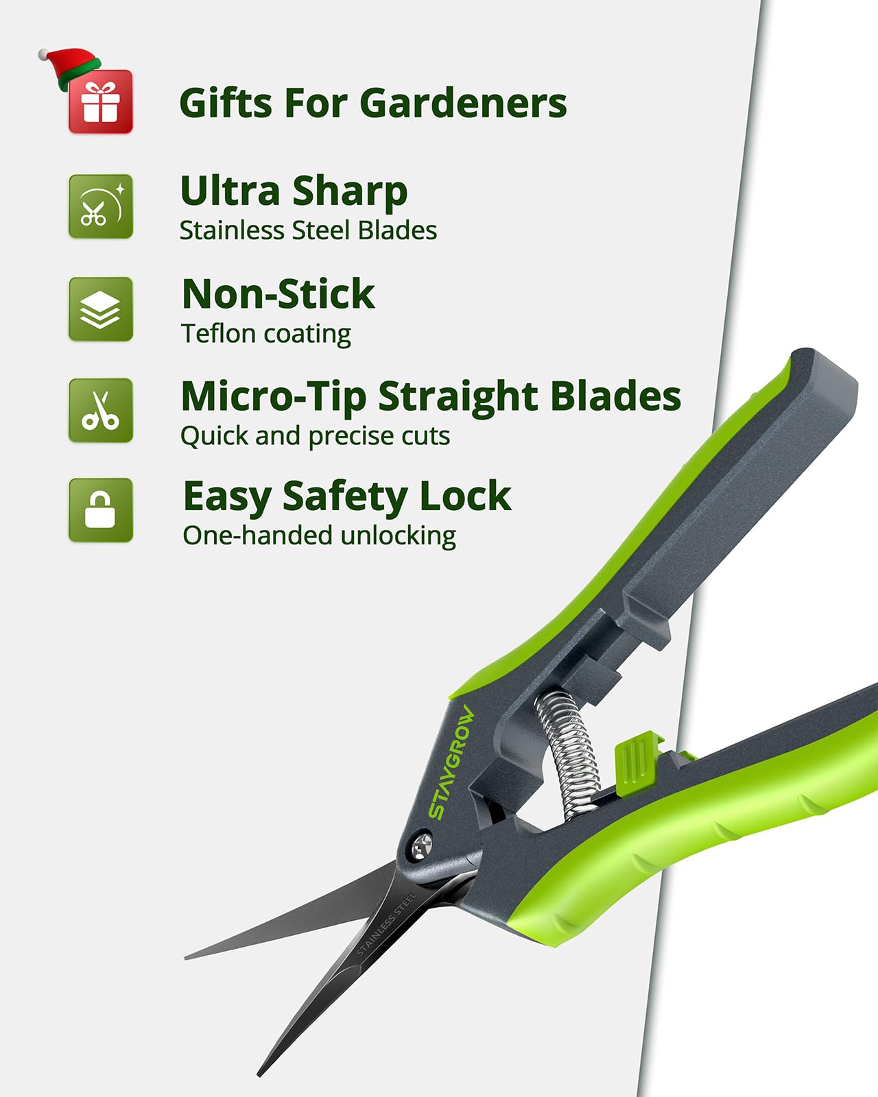 2pcs 6.5" Pruning Shears for Gardening Ultra Sharp Garden Scissors | Plant Snips for Precise Cuts, Stainless Steel Bonsai Clippers with Spring Loaded, Garden Shears (1pc Straight & 1pc Curved)