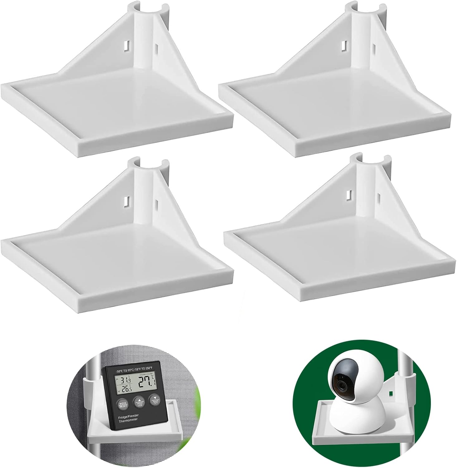4 PCS Grow Tent Corner Shelf,16 mm Grow Tent Accessories | White Grows Tents Shelves for Place The Hygrometer Camera and Planting Equipment BLACK/WHITE (White/4PCS)