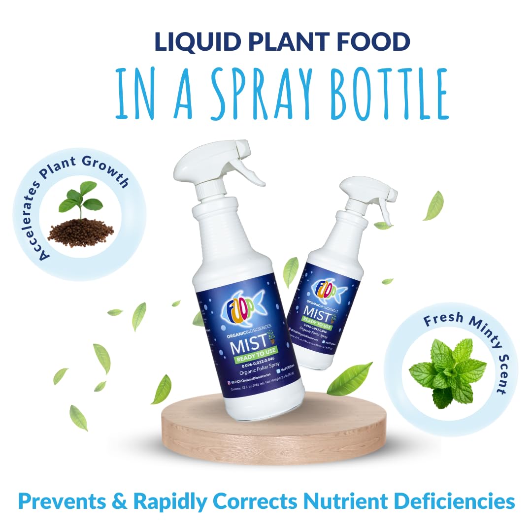 FOOP Mist Foliar Spray - Organic Plant Food in a Spray Bottle (with a Fresh Minty Scent) | Spray on Plants to Correct & Prevent Nutrient Deficiencies | Ready to Use, No Mixing (32oz)