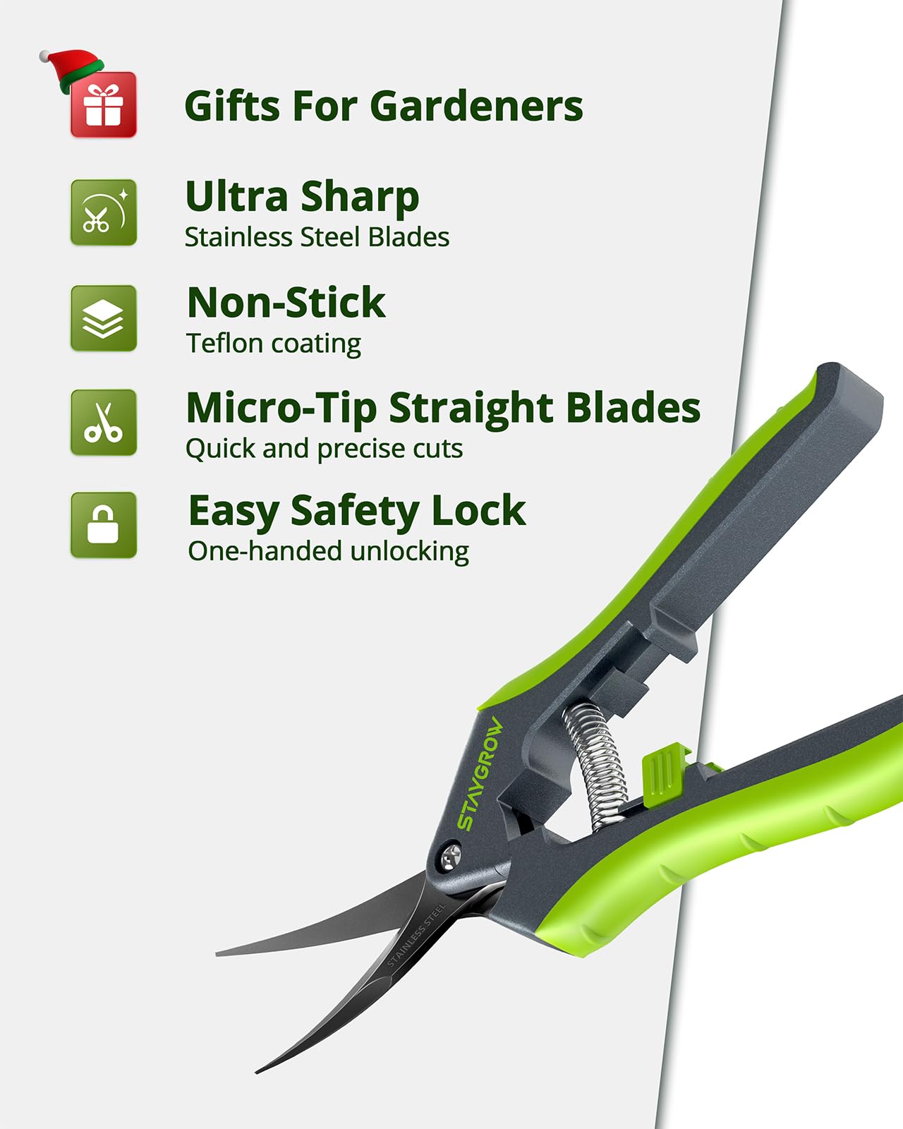 2pcs 6.5" Pruning Shears for Gardening Ultra Sharp Garden Scissors | Plant Snips for Precise Cuts, Stainless Steel Bonsai Clippers with Spring Loaded, Garden Shears (1pc Straight & 1pc Curved)