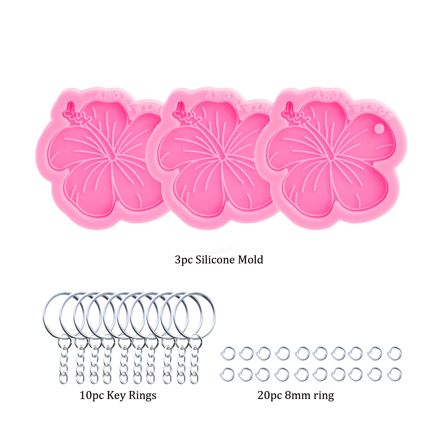 3pc Marijuana Silicone Keychain Mold, Pot Leaf Hemp Resin Epoxy Molds with 10Pc Key Ring (DY0156+DY0156+DY0156+PJ)