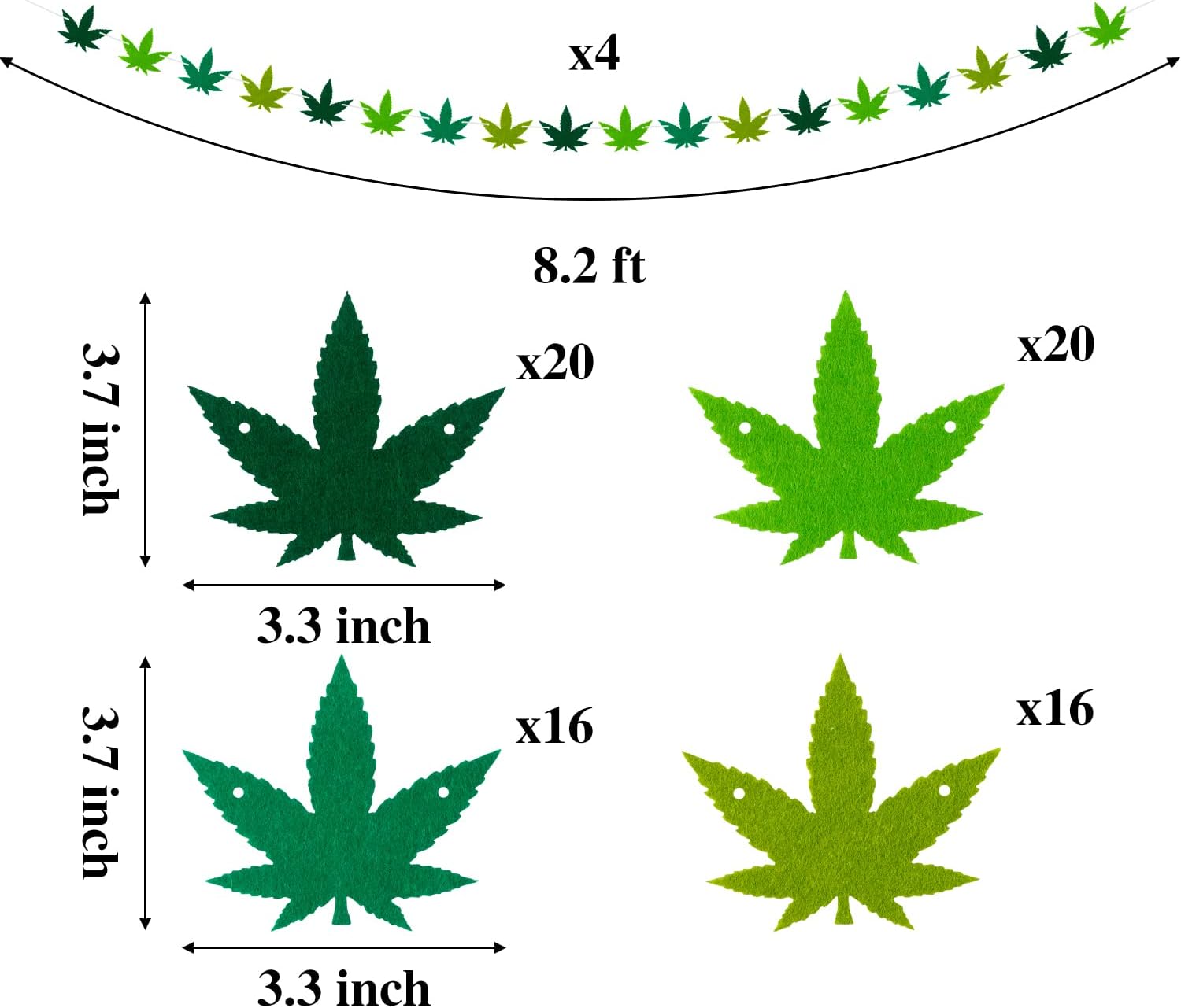 Pot Weed Leaves Garland Felt Artificial Cannabis Marijuana Green Weed Leaves Vines String Banner Wall Hanging Decor 420 Have a Dope Birthday Decorations Party Supplies for Indoor Outdoor, 4Pcs