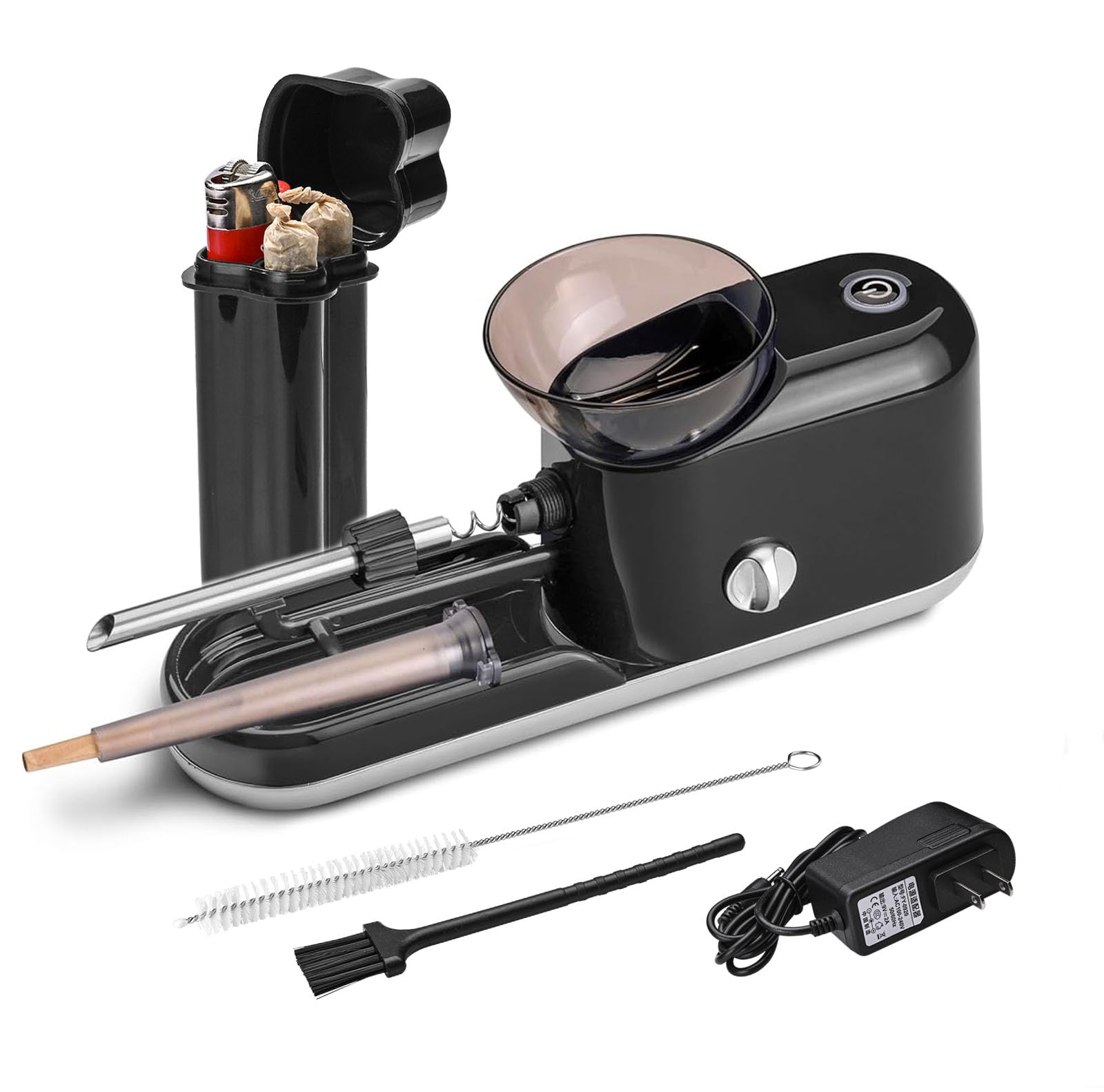 Electric Cigarette/Cone Rolling Machine Set with Manual Sipce Grinder,Automatic Cone Loader with LED Light, Portable Grinder Tobacco Injector Maker for King Size Pre Rolled Cone