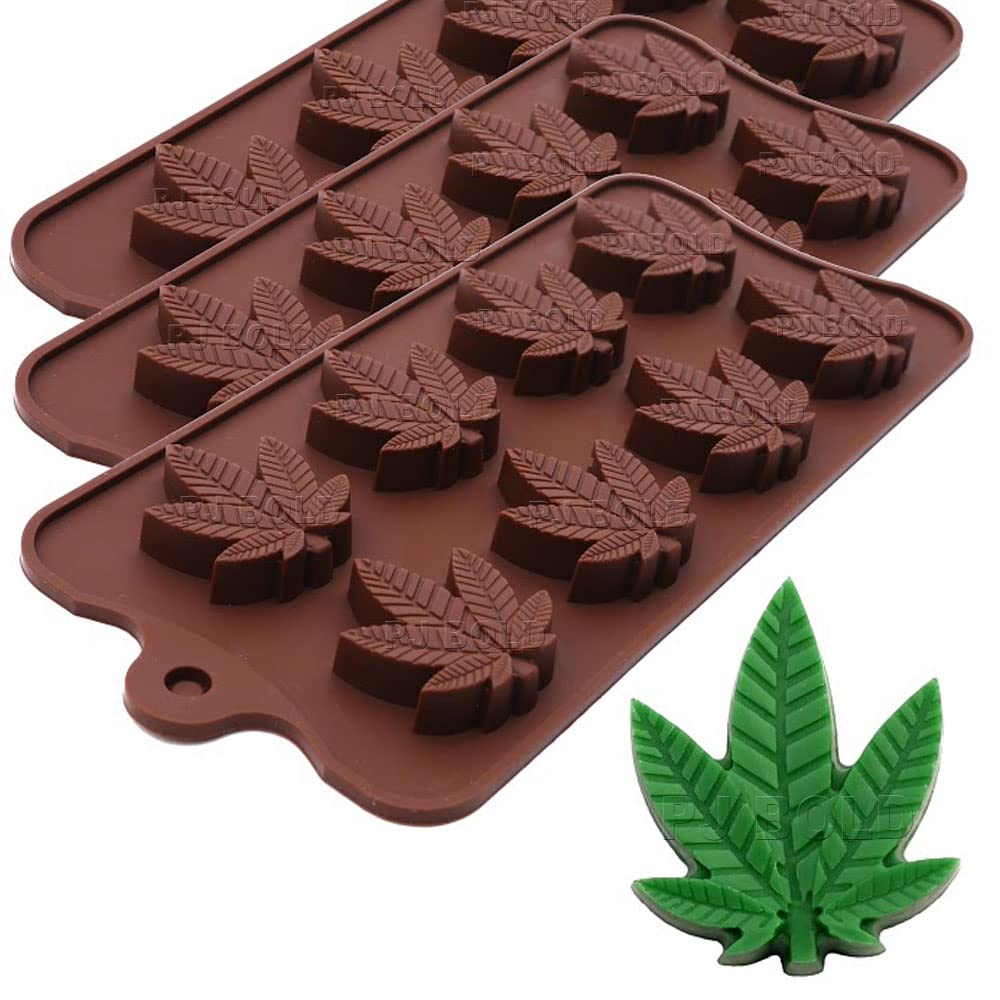 Marijuana Leaf Silicone Trays for Chocolate Gummies Party Novelty Gift Mold with Dropper, 3 Pack