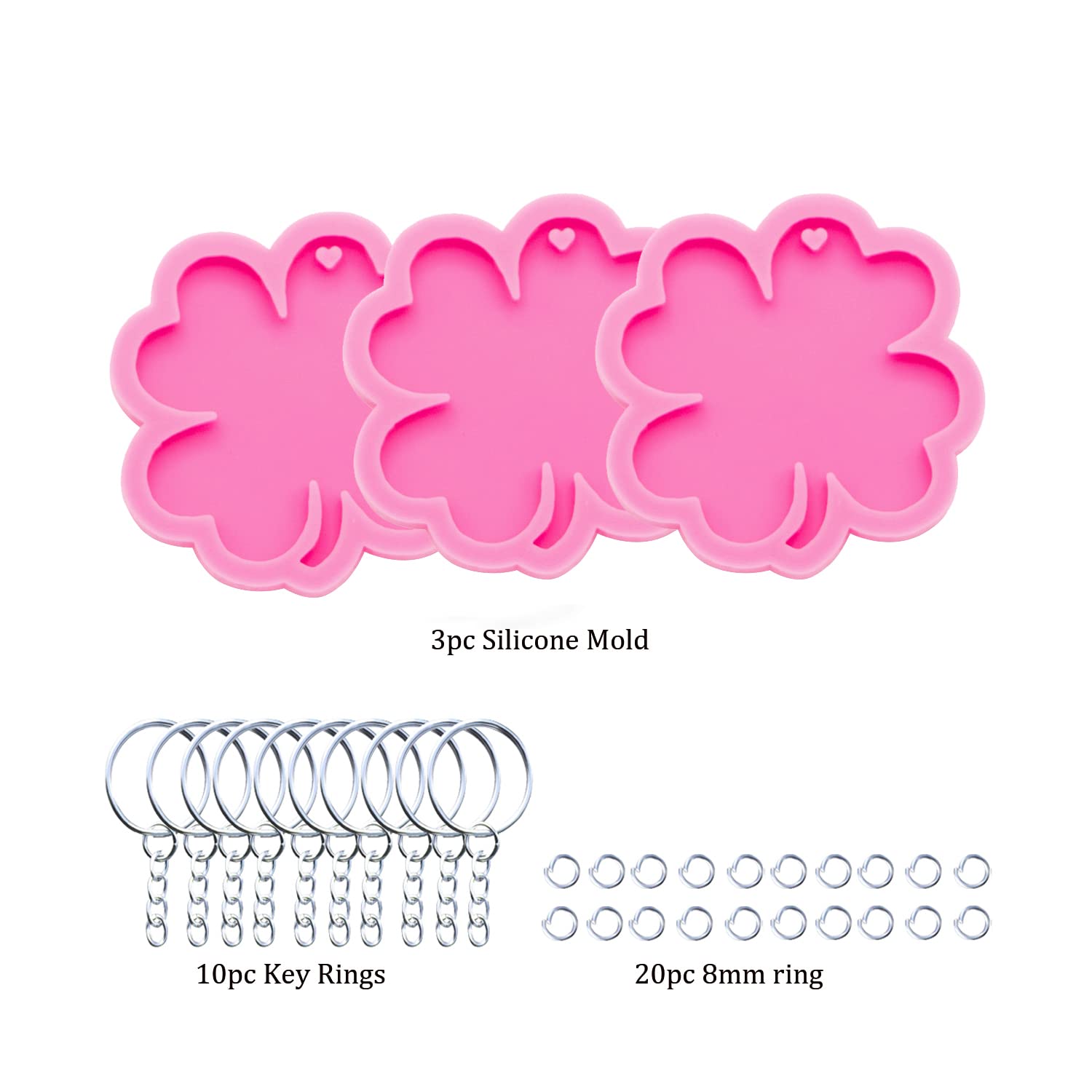 3pc Marijuana Silicone Keychain Mold, Pot Leaf Hemp Resin Epoxy Molds with 10Pc Key Ring (DY0156+DY0156+DY0156+PJ)