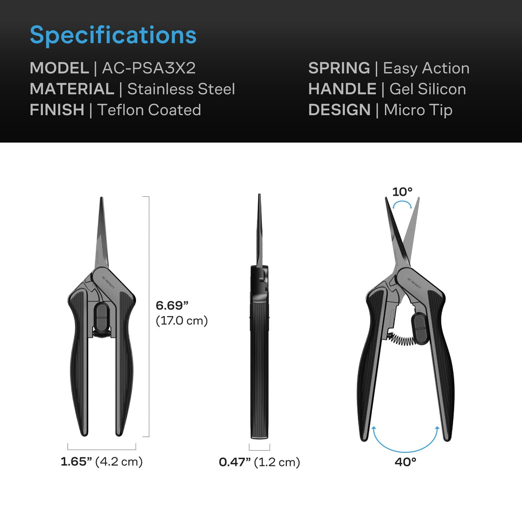 AC Infinity 6.6” Stainless Steel Curved Pruning Shear 2-Pack | Lightweight Ergonomic Design, Curved Precision Blades with Nonstick Teflon Coating for Gardening, Hydroponics, Grow Tents
