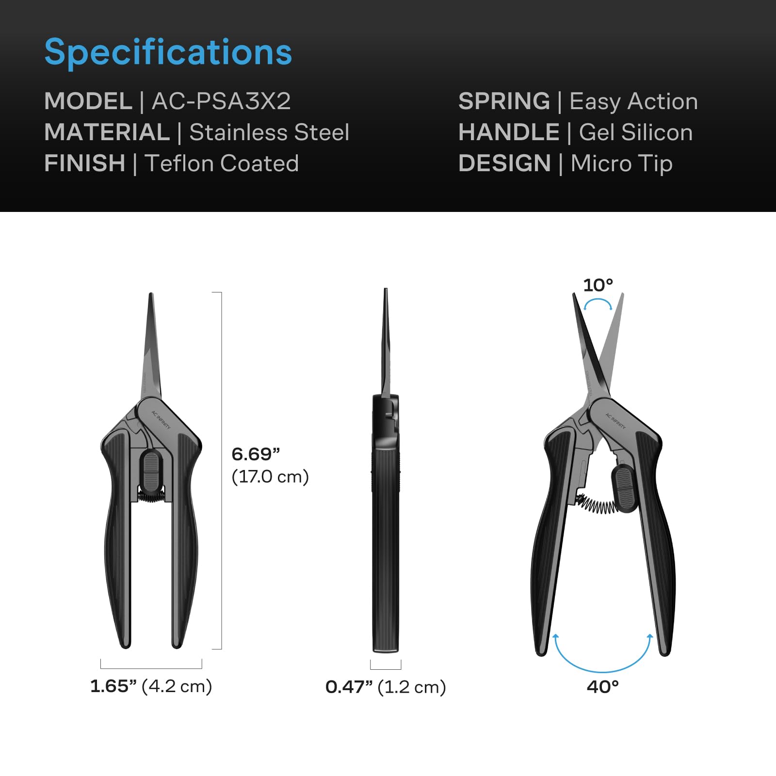 AC Infinity 6.6” Stainless Steel Curved Pruning Shear 2-Pack | Lightweight Ergonomic Design, Curved Precision Blades with Nonstick Teflon Coating for Gardening, Hydroponics, Grow Tents