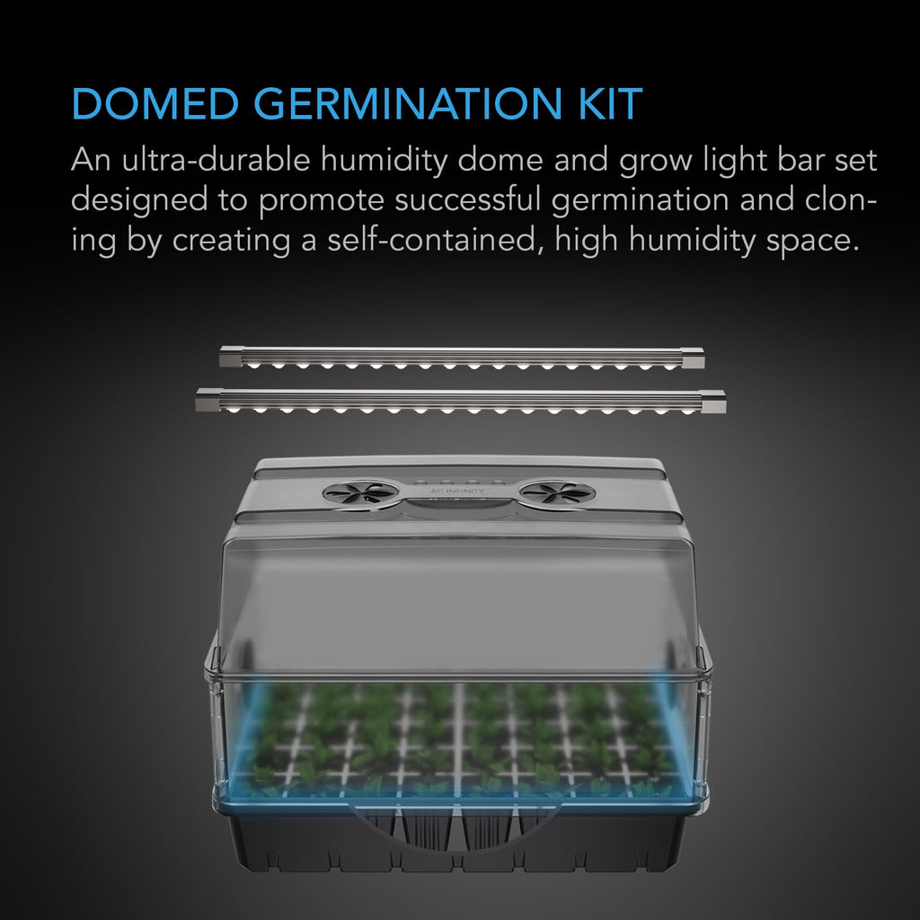 AC Infinity Heavy-Duty Humidity Dome 5x8 Germination Kit | Full Spectrum LED Grow Light Bars w/Samsung LM301H EVO LEDs, Heat Mat, 3mm Dome, Trays, Vented Panels, for Seed Starting