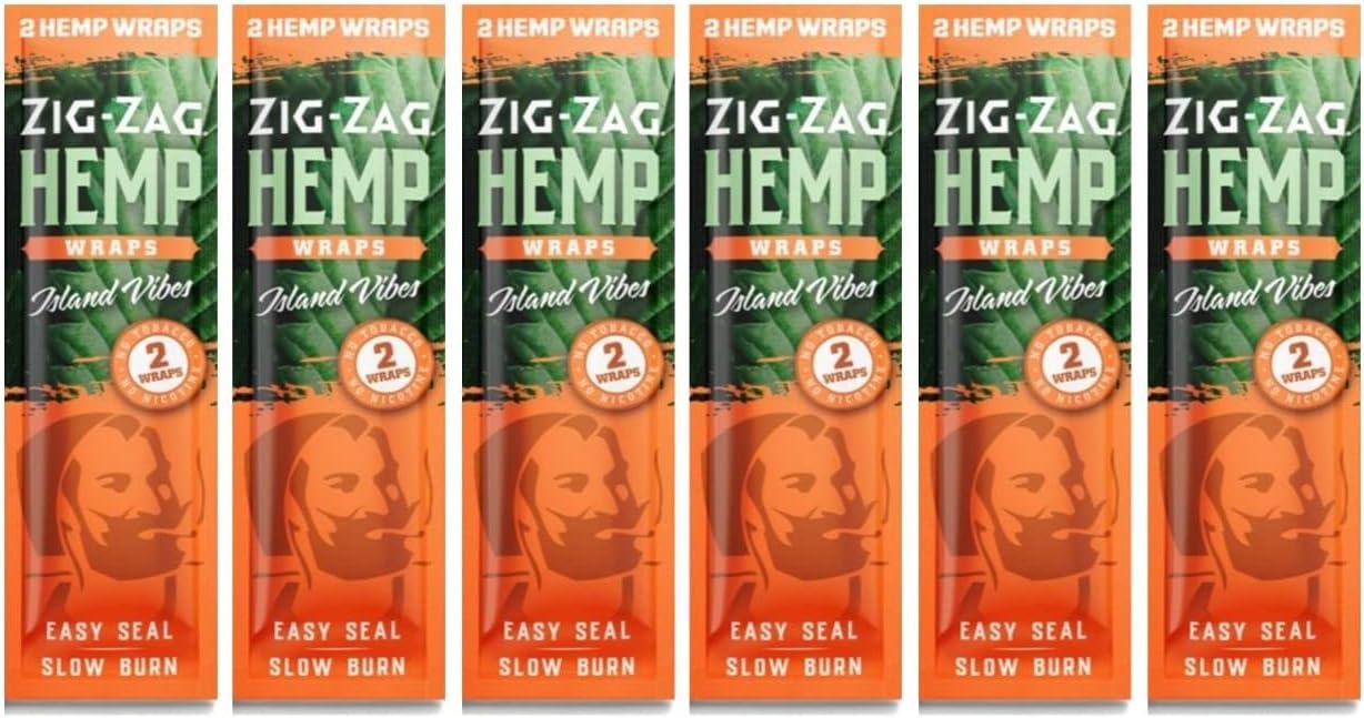 ZIG-ZAG Hemp Wraps Rolling Papers, Mellow Haze 6 pack | 2 sheets per pack, Slow Burn, Plant Based