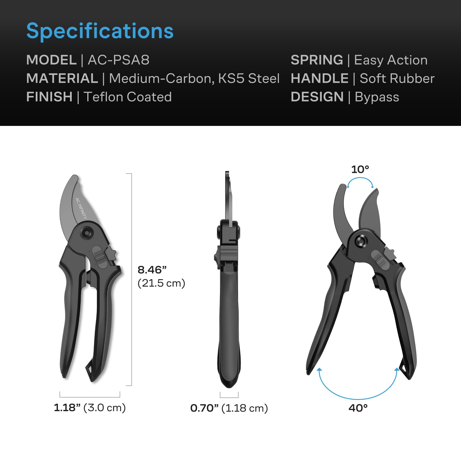 AC Infinity 6.6” Stainless Steel Curved Pruning Shear 2-Pack | Lightweight Ergonomic Design, Curved Precision Blades with Nonstick Teflon Coating for Gardening, Hydroponics, Grow Tents