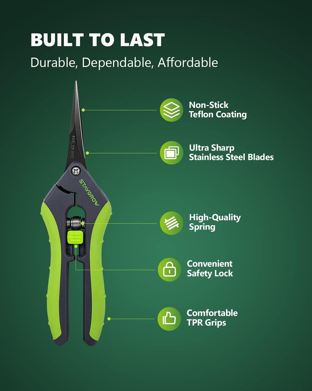2pcs 6.5" Pruning Shears for Gardening Ultra Sharp Garden Scissors | Plant Snips for Precise Cuts, Stainless Steel Bonsai Clippers with Spring Loaded, Garden Shears (1pc Straight & 1pc Curved)