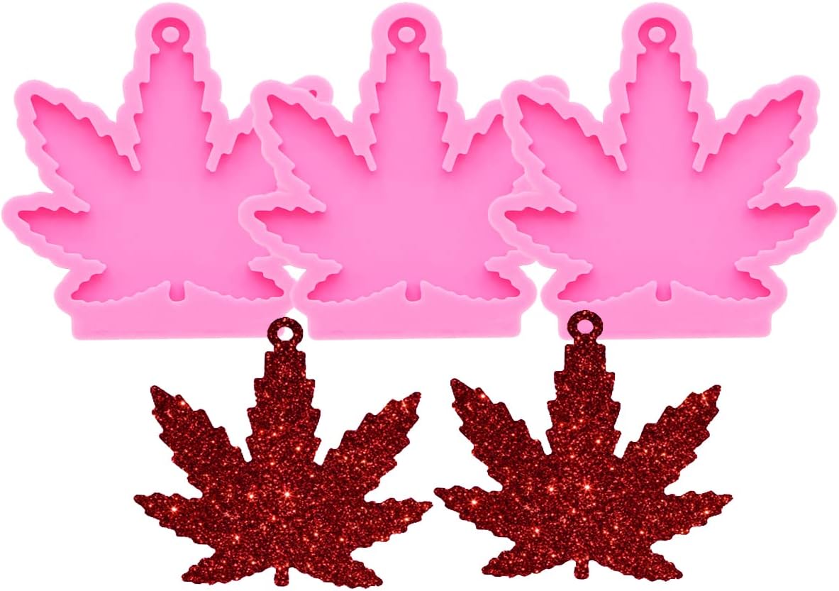 3pc Marijuana Silicone Keychain Mold, Pot Leaf Hemp Resin Epoxy Molds with 10Pc Key Ring (DY0156+DY0156+DY0156+PJ)
