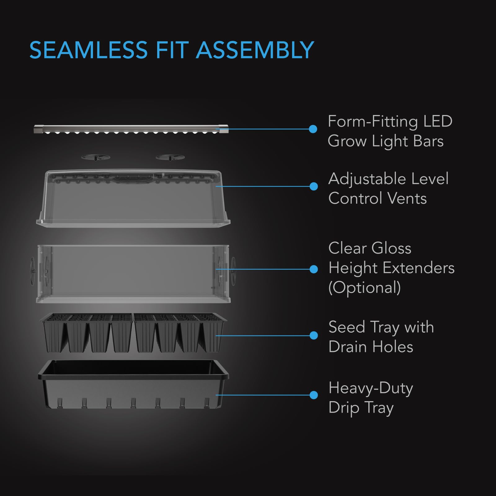 AC Infinity Heavy-Duty Humidity Dome 5x8 Germination Kit | Full Spectrum LED Grow Light Bars w/Samsung LM301H EVO LEDs, Heat Mat, 3mm Dome, Trays, Vented Panels, for Seed Starting