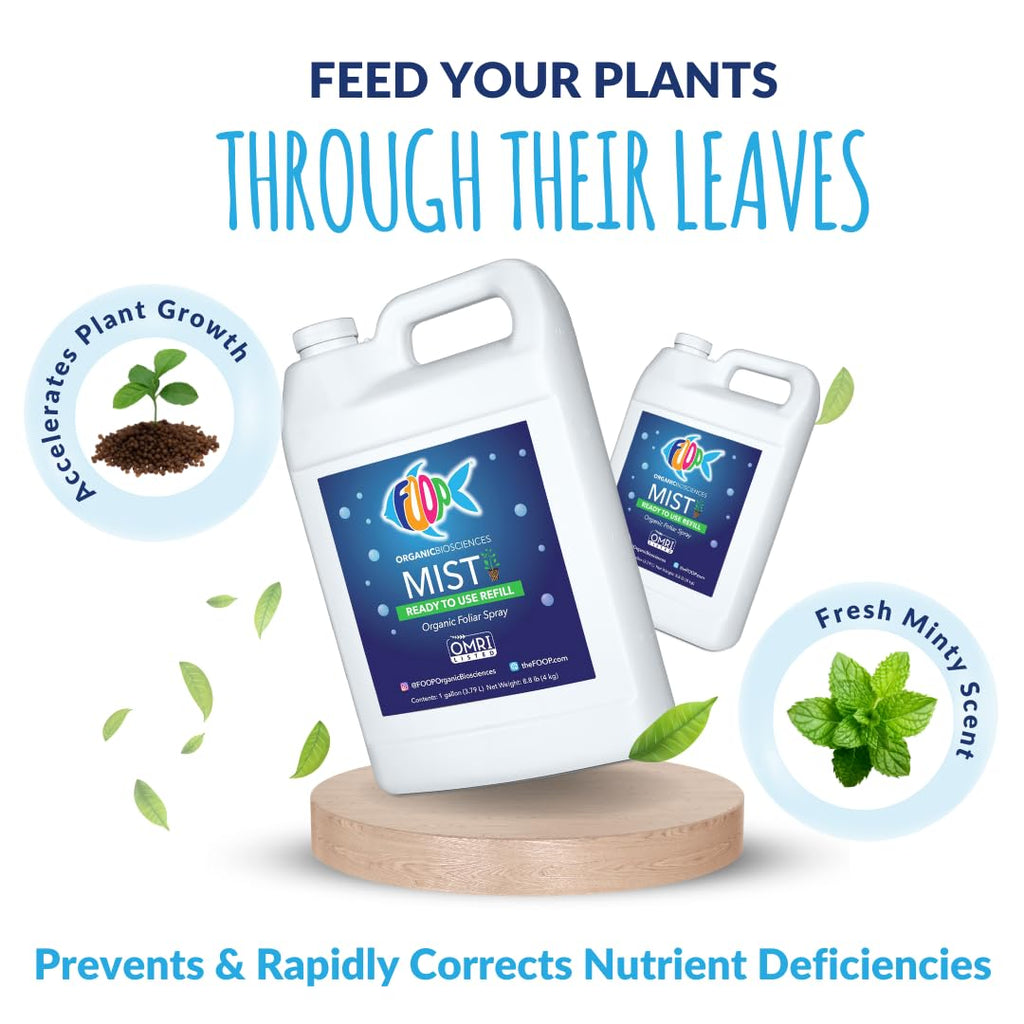 FOOP Mist Foliar Spray - Organic Plant Food in a Spray Bottle (with a Fresh Minty Scent) | Spray on Plants to Correct & Prevent Nutrient Deficiencies | Ready to Use, No Mixing (32oz)