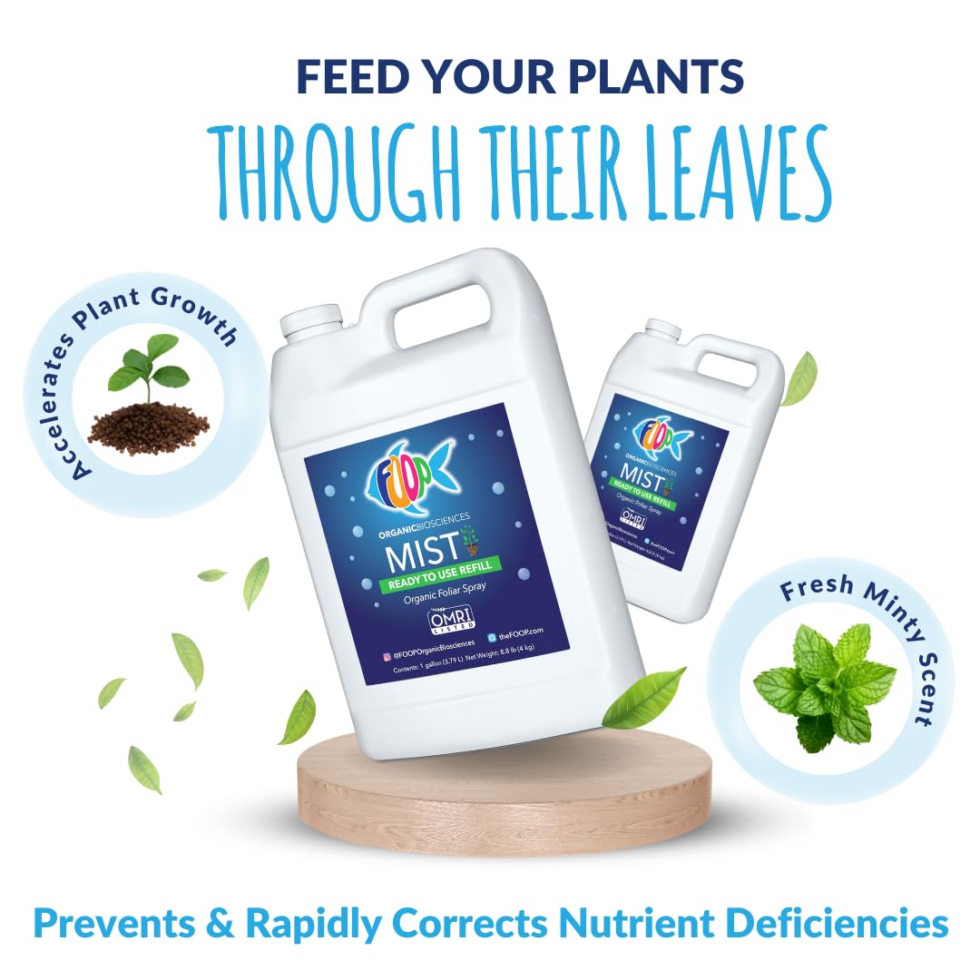 FOOP Mist Foliar Spray - Organic Plant Food in a Spray Bottle (with a Fresh Minty Scent) | Spray on Plants to Correct & Prevent Nutrient Deficiencies | Ready to Use, No Mixing (32oz)