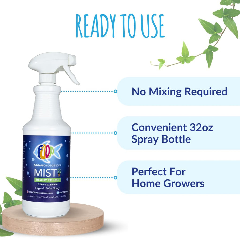 FOOP Mist Foliar Spray - Organic Plant Food in a Spray Bottle (with a Fresh Minty Scent) | Spray on Plants to Correct & Prevent Nutrient Deficiencies | Ready to Use, No Mixing (32oz)